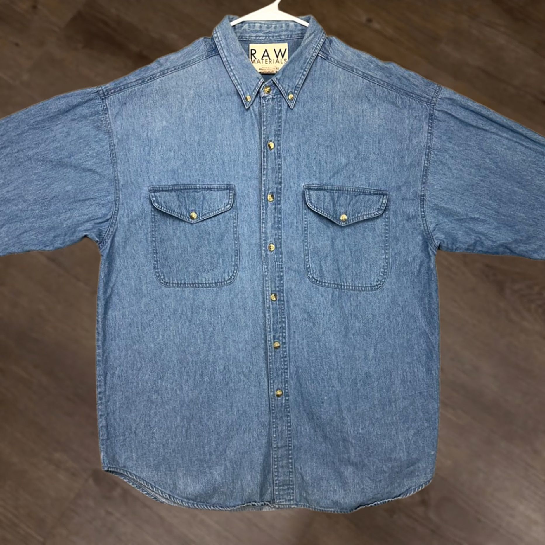 Denime VINTAGE Raw Materials Denim Button-Down Shirt 2XL Blue Flap Pockets Mens Shirt Size US XXL / EU 58 / 5 - 1 Thumbnail