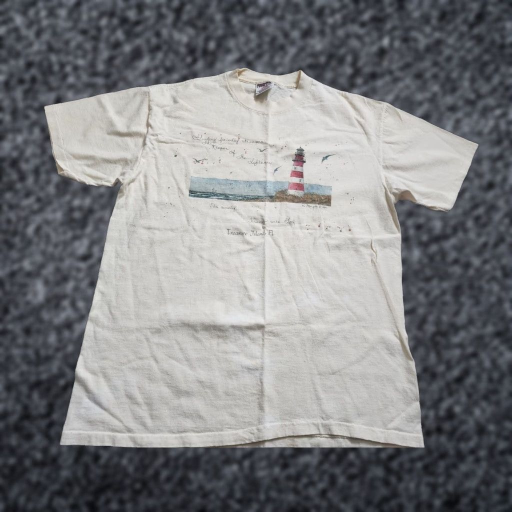 Vintage VINTAGE 90s Oneita Mens L Ivory Lighthouse Souvenir T-Shirt Distressed Size US L / EU 52-54 / 3 - 1 Thumbnail