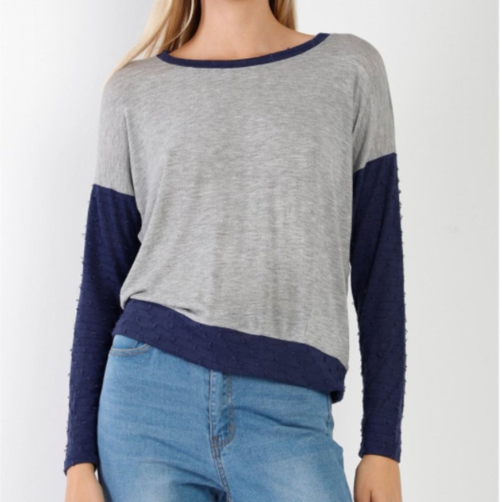Other Gray Navy Lightweight Knit Distress Detailing Top Size S / US 4 / IT 40 - 3 Thumbnail