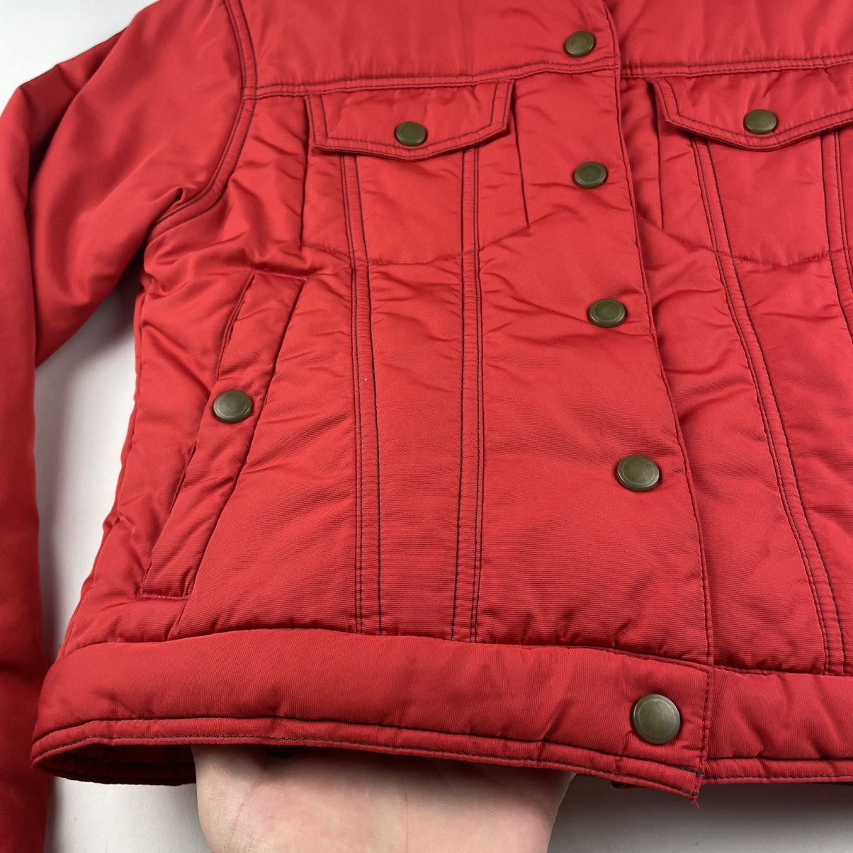 Nike Vtg Y2K Nike Red Quilted Down Puffer Trucker Jacket Womens Size S / US 4 / IT 40 - 3 Thumbnail
