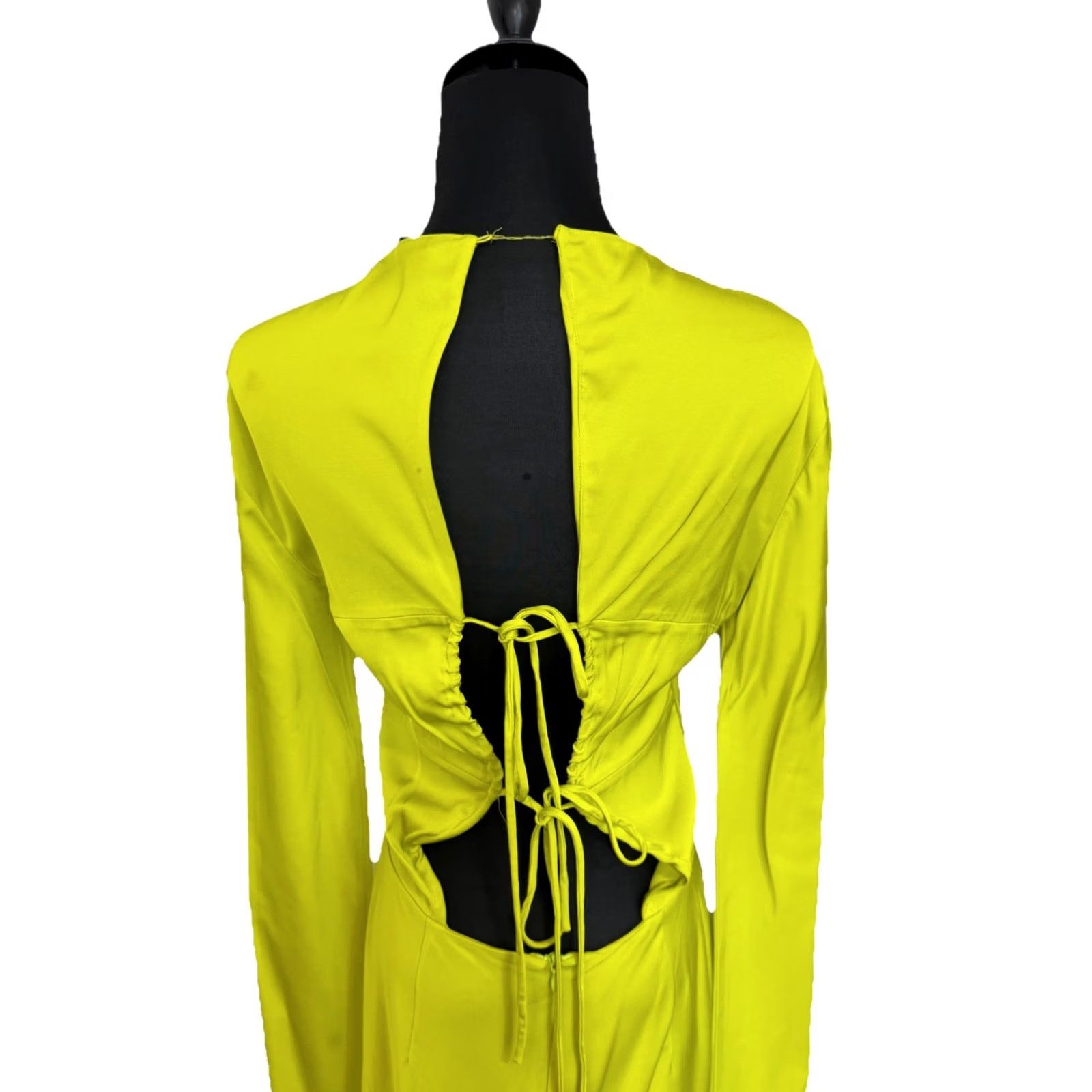 Zara Zara Lime Green Neon Long Sleeve Tie Up Back Satin Dress Size Small Size S / US 4 / IT 40 - 5 Thumbnail