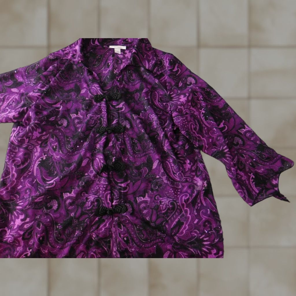 Vintage Dressbarn Blouse 16 Purple Floral Crew Neck Pullover Long Sleeve Casual Designer Top Womens Regular Size 16 Purple Floral Blouse Size XXL / US 16-18 / IT 52-54 - 1 Thumbnail