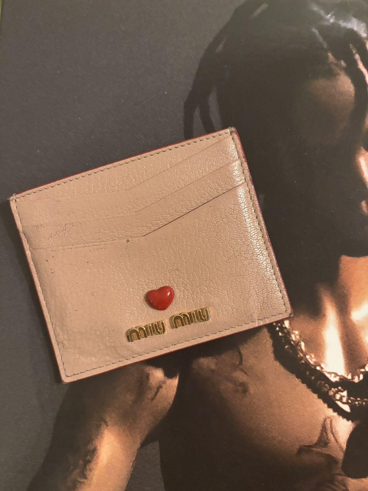 Miu Miu pink heart cardholder wallet