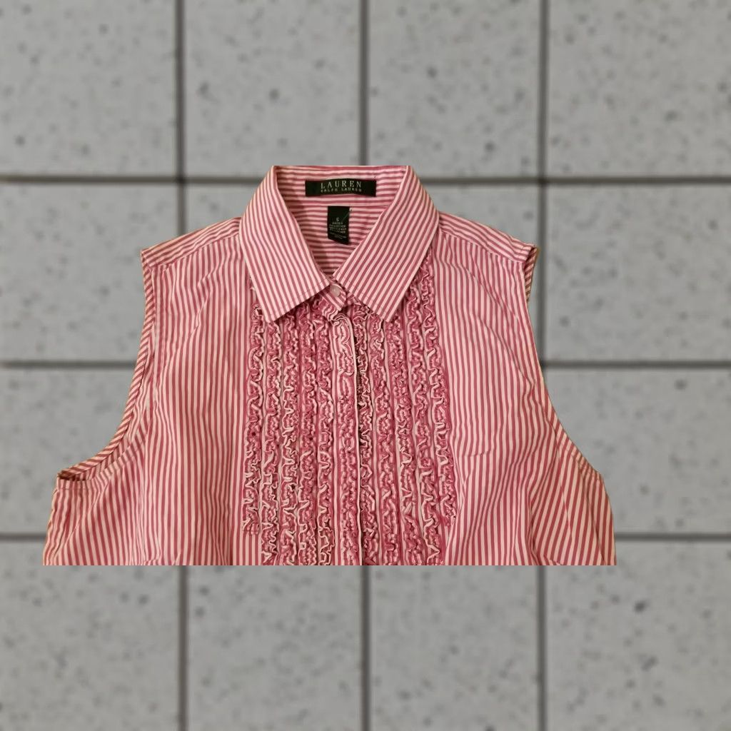 Polo Ralph Lauren Polo Ralph Lauren Pink Striped Cotton Sleeveless Shirt Blouse 6 Womens Size M / US 6-8 / IT 42-44 - 1 Thumbnail