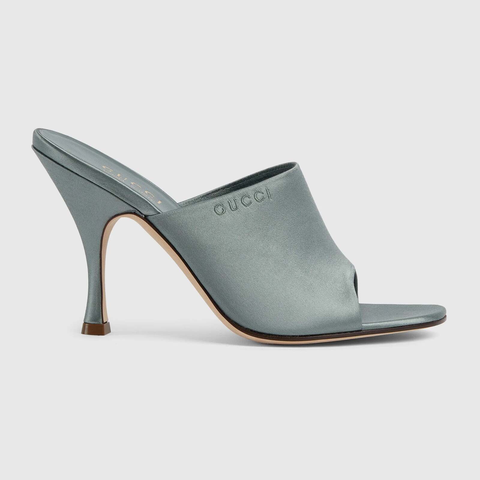 Gucci Logo Satin Slide Sandals in Blue, Women's
