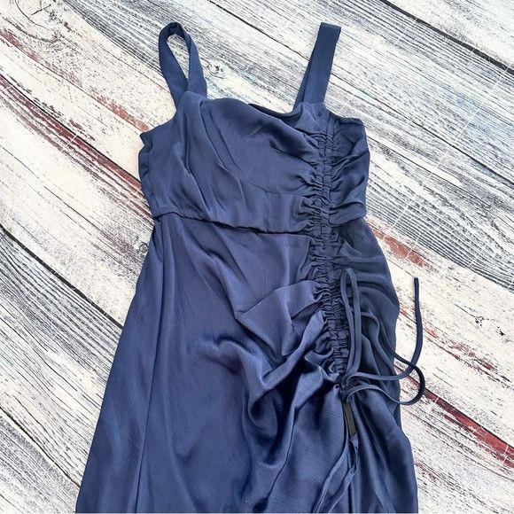 Other Taylor Navy Satin Ruched-Side Slip Dress Size XS / US 0-2 / IT 36-38 - 4 Thumbnail