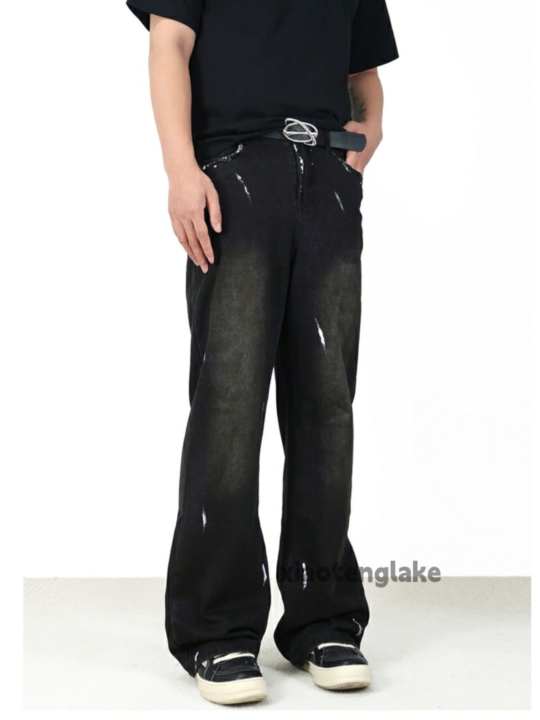 washed faded dirty stain paint flared grunge jeans