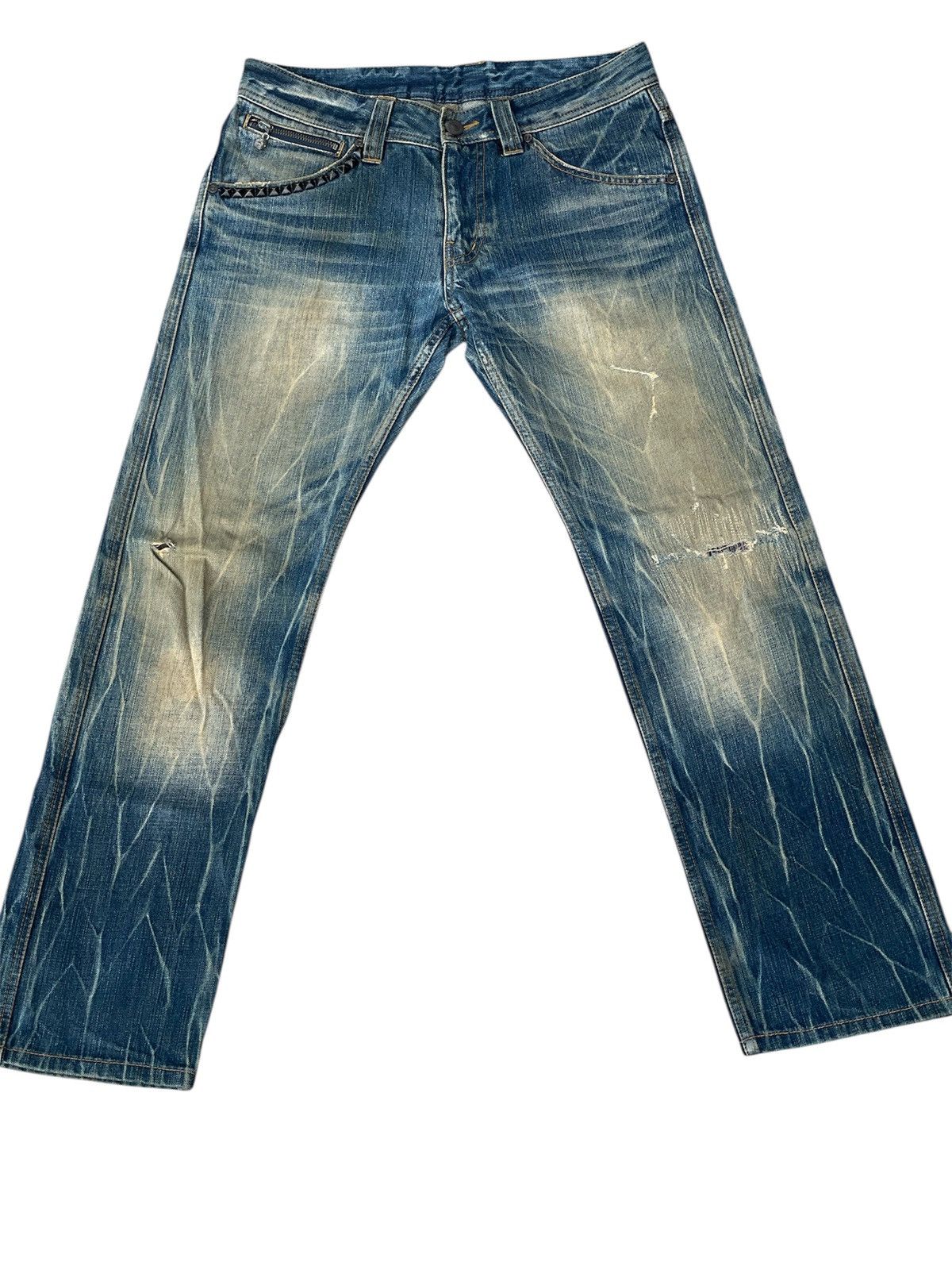 Japanese Brand Rattle Trap Early 2000 Faded Blue Distressed Denim Jeans Size US 31 - 1 Thumbnail