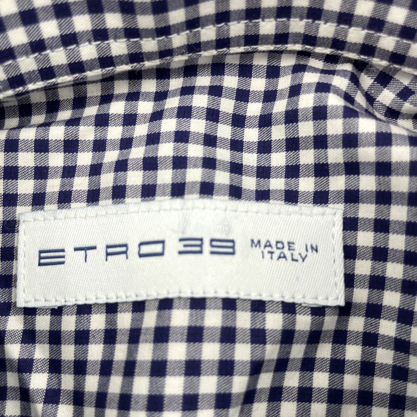 Etro ETRO Dress Shirt Men 100% Cotton Navy White Gingham Check Long Sleeve Italy Size 39 Mens Size 40R - 3 Thumbnail