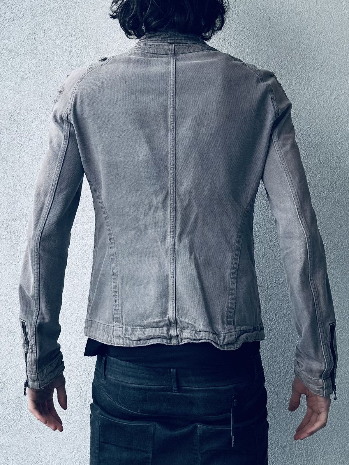Julius Julius SS09 Distressed Denim Riders Jacket in Rose/Grey | Grailed