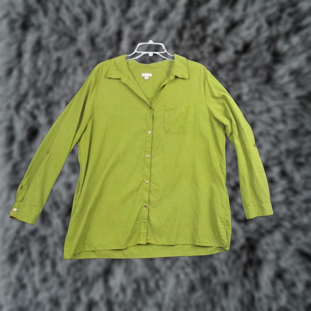 J. Jill J. Jill Shirt Womens XL Green 100% Silk Button Tunic Top Long Sleeve Blouse Size XL / US 12-14 / IT 48-50 - 1 Thumbnail