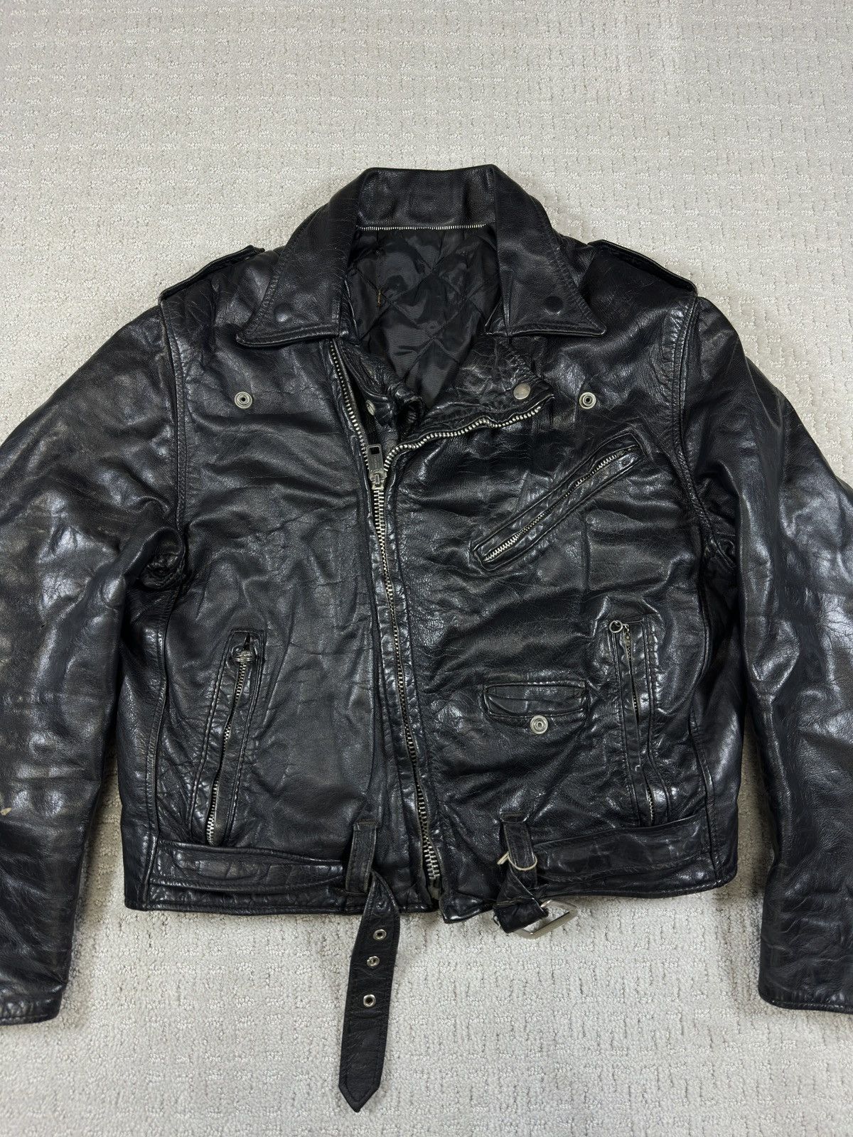 Vintage 70s/80s black leather biker jacket Size US S / EU 44-46 / 1 - 2 Thumbnail