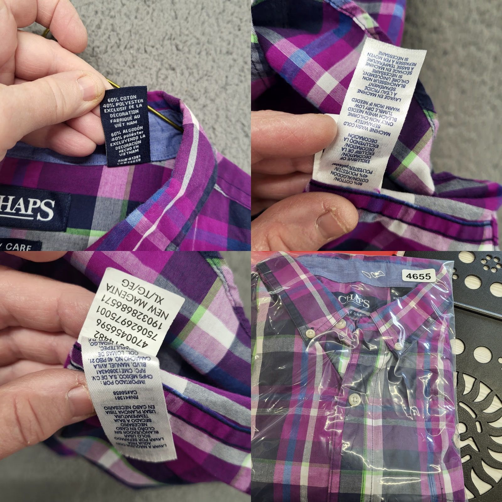 Chaps Chaps Shirt Men's XL/TG Purple Pink Black Long Sleeved Mardas Plaid Preppy Button-Up Button-Front Collared Customizable? (No) Size US XL / EU 56 / 4 - 9 Thumbnail