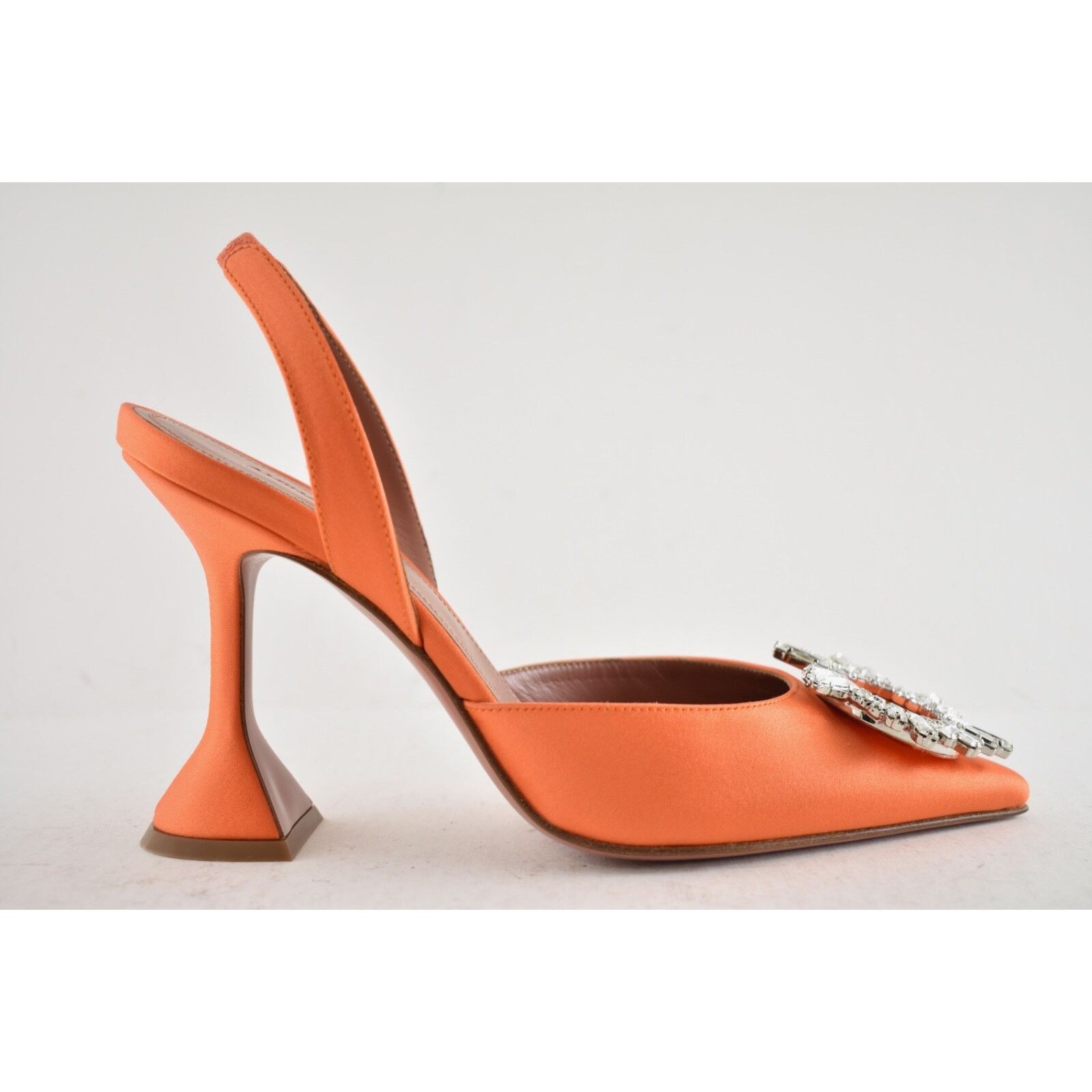 Amina Muaddi Amina Muaddi 95 Begum Sling Orange Satin Crystal Size US 6.5 / IT 36.5 - 2 Thumbnail