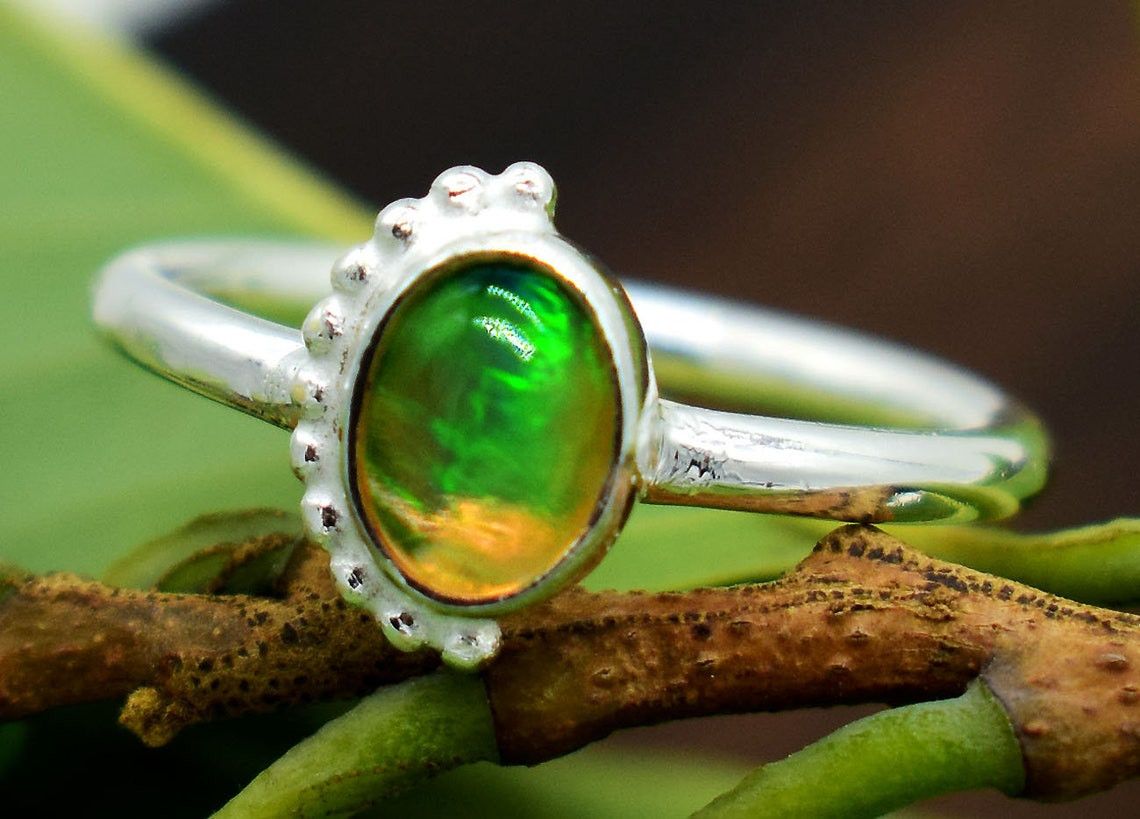 Handmade AAA Ethiopian Opal Ring: 925 Sterling Silver Statement Ring Size ONE SIZE - 1 Thumbnail
