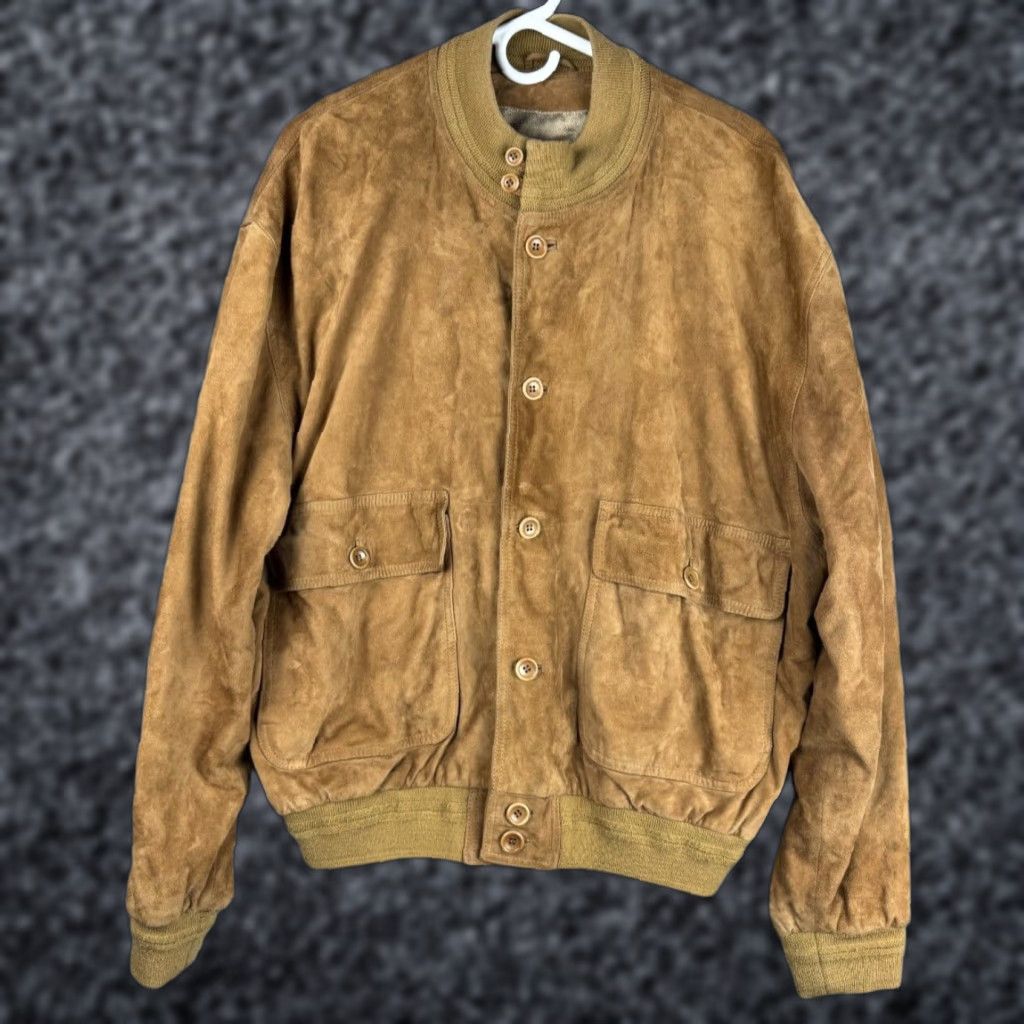 Saks Fifth Avenue Saks Fifth Avenue Leather Jacket Chore Loop Collar Button Up Men's XL Brown Goat Skin 40 Leather Jacket Size US XL / EU 56 / 4 - 1 Thumbnail