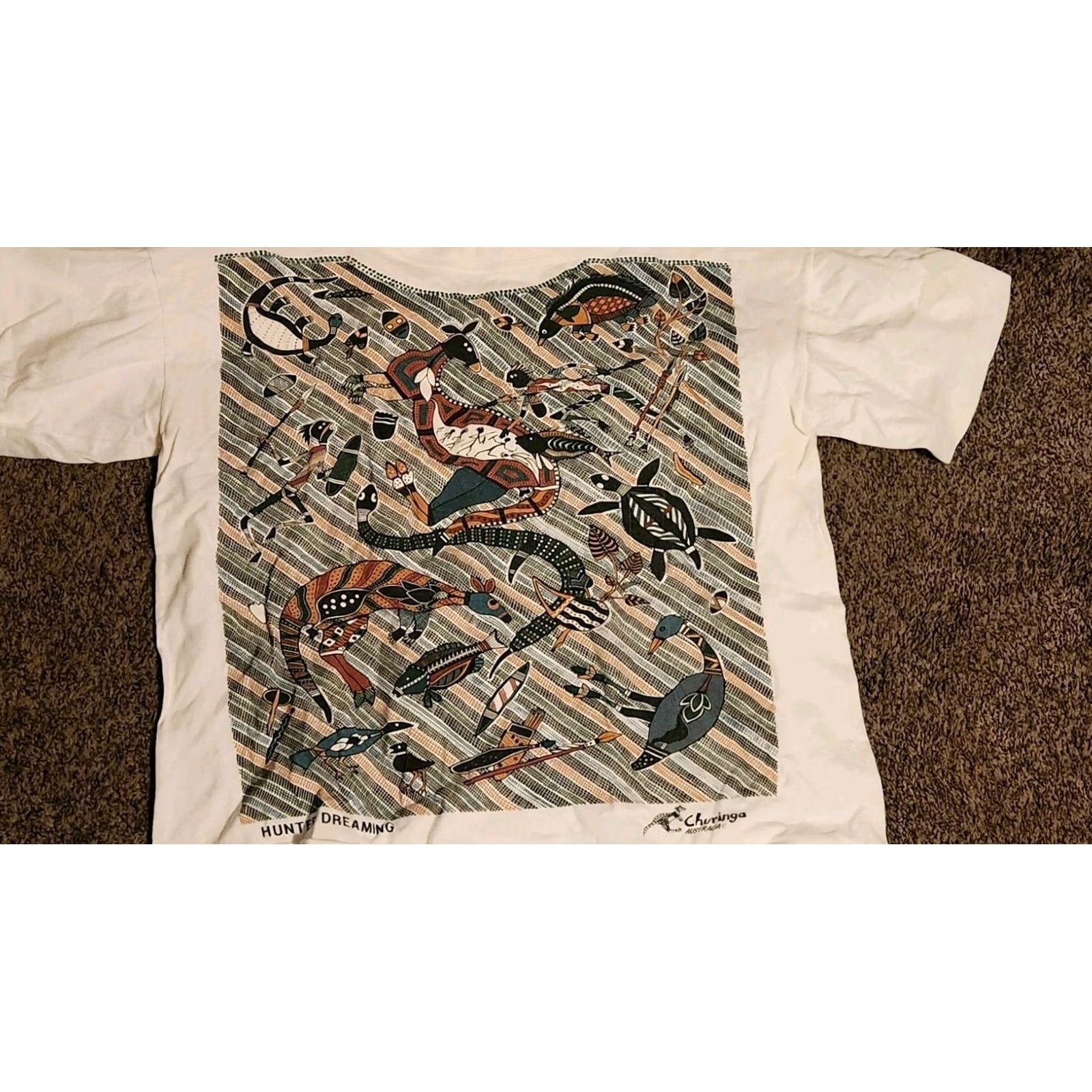 Vintage VINTAGE Churinga T-Shirt Black XL Men 90s Cotton Hunting Water Tribal Size XL Shirt Mens Size US XL / EU 56 / 4 - 2 Thumbnail