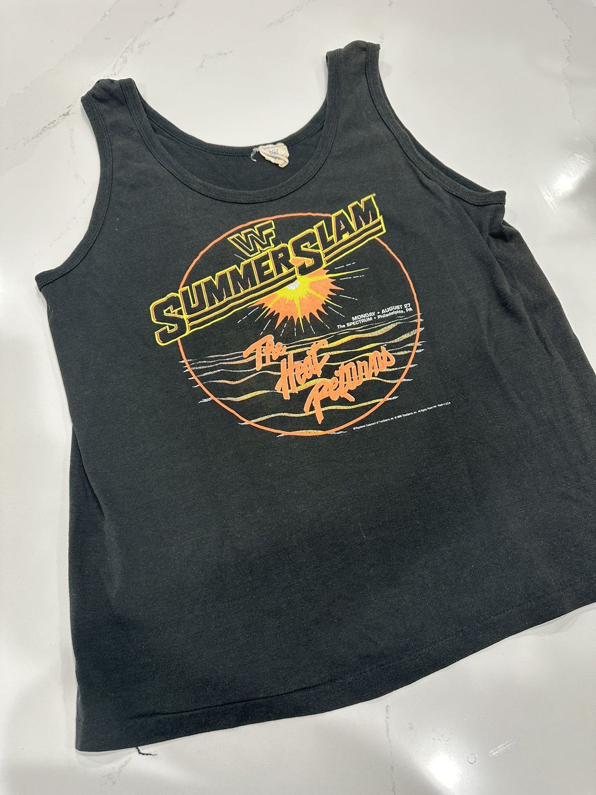 Image of Vintage 1990 Wwf Summerslam Tank Top Shirt in Black, Men's (Size XL)