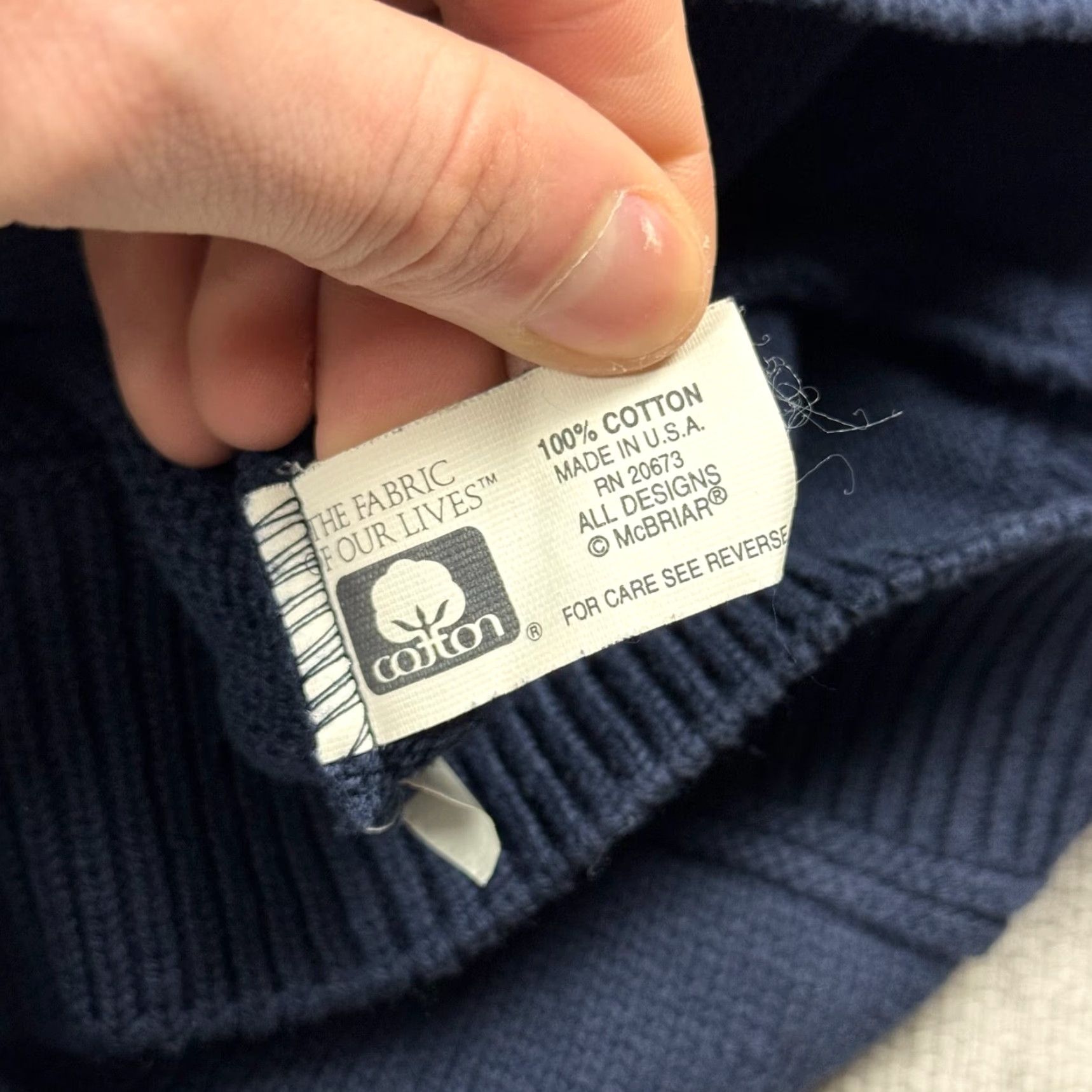 Vintage VINTAGE McBRIAR Football Coach Sweater - V-Neck Knit Cotton Pullover, Blue, Mens Large, 80s Size US L / EU 52-54 / 3 - 4 Thumbnail