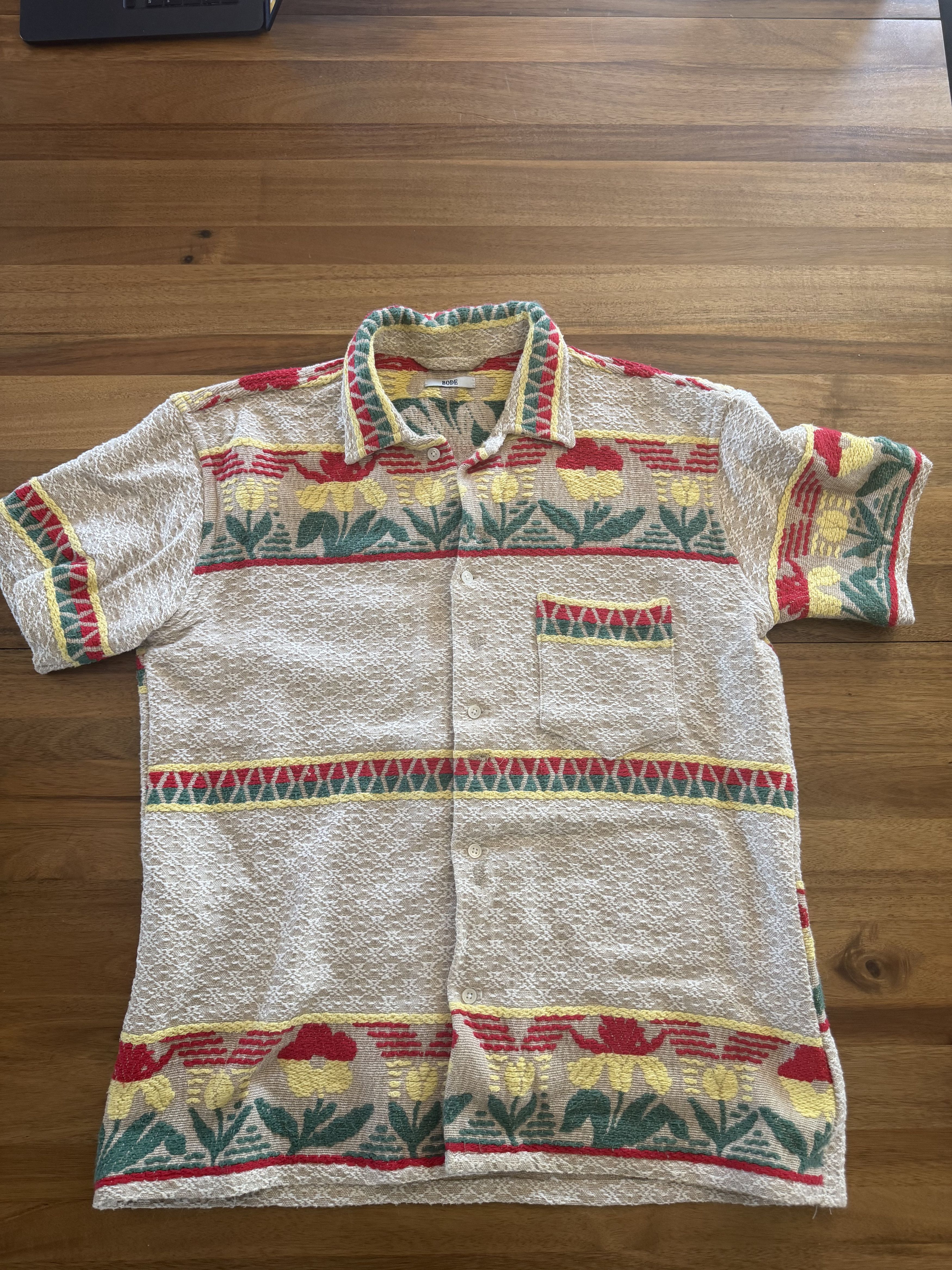 Bode Bode Floral Jacquard Short Sleeve Shirt Size US M / EU 48-50 / 2 - 1 Thumbnail