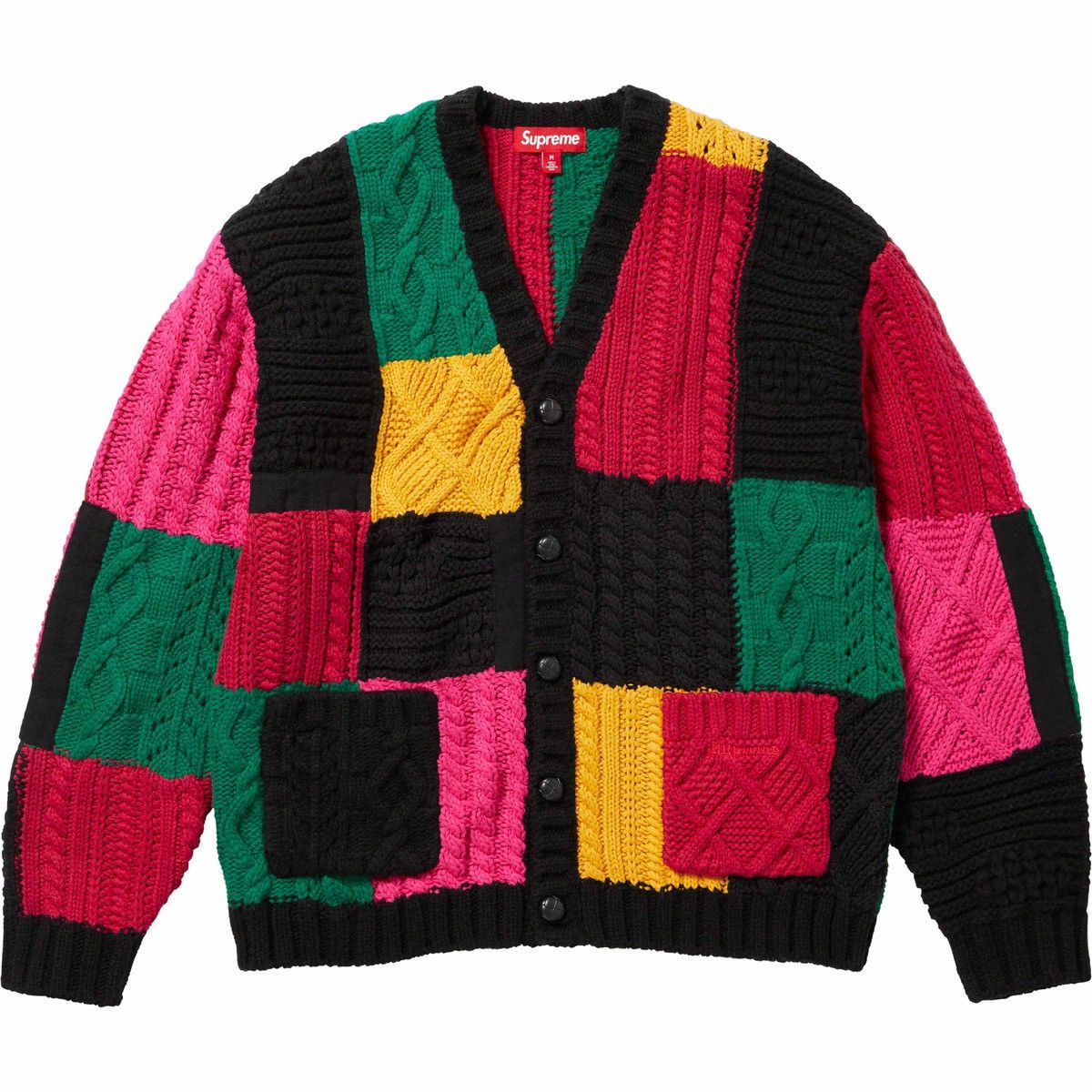 image of Supreme Patchwork Cable Knit Cardigan in Black, Men's (Size XL)