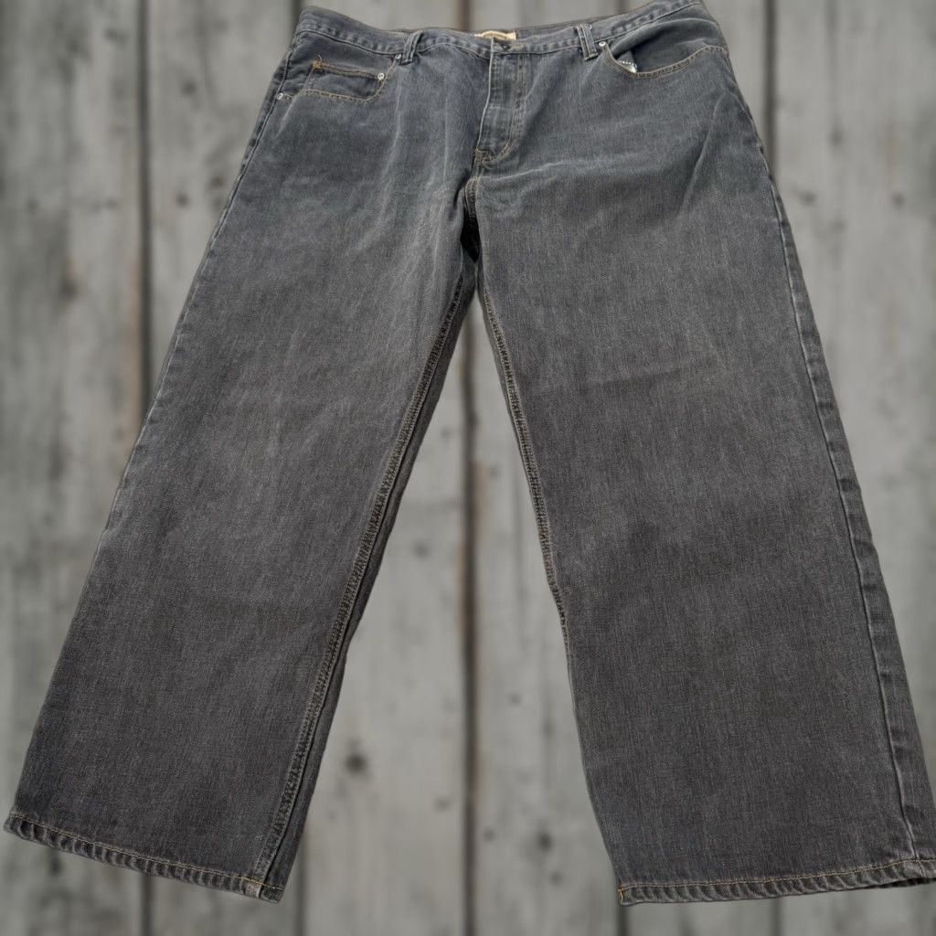 Vintage Foundry Jeans Mens 44x29 Black Gray Denim Straight Leg Cotton Relaxed 5-Pocket Zip Button Size US 44 / EU 60 - 1 Thumbnail