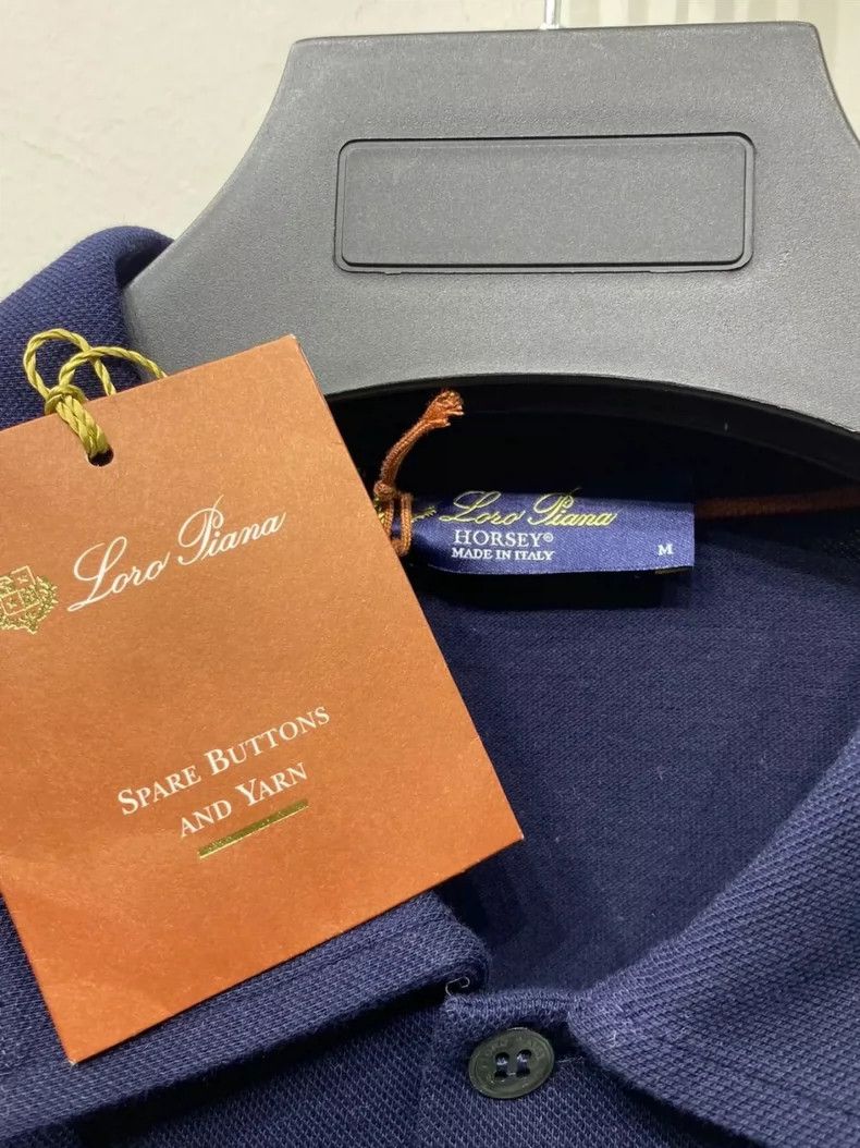 LORO PIANA Blue Men's cotton short-sleeved T-shirt Polo sh