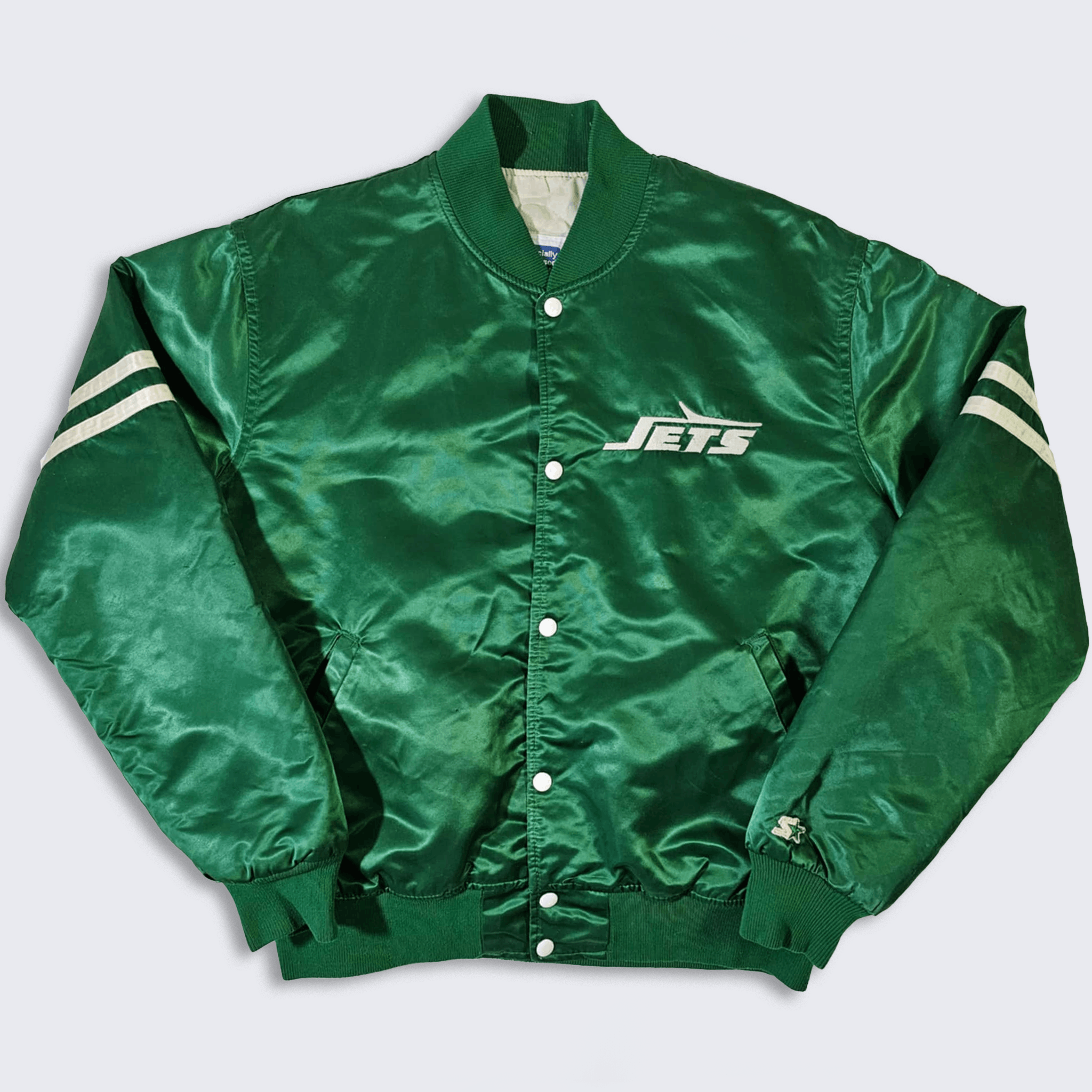 NFL × Starter × Vintage New York Jets Vintage 80s Starter Satin Bomber Jacket Size US L / EU 52-54 / 3 - 1 Thumbnail