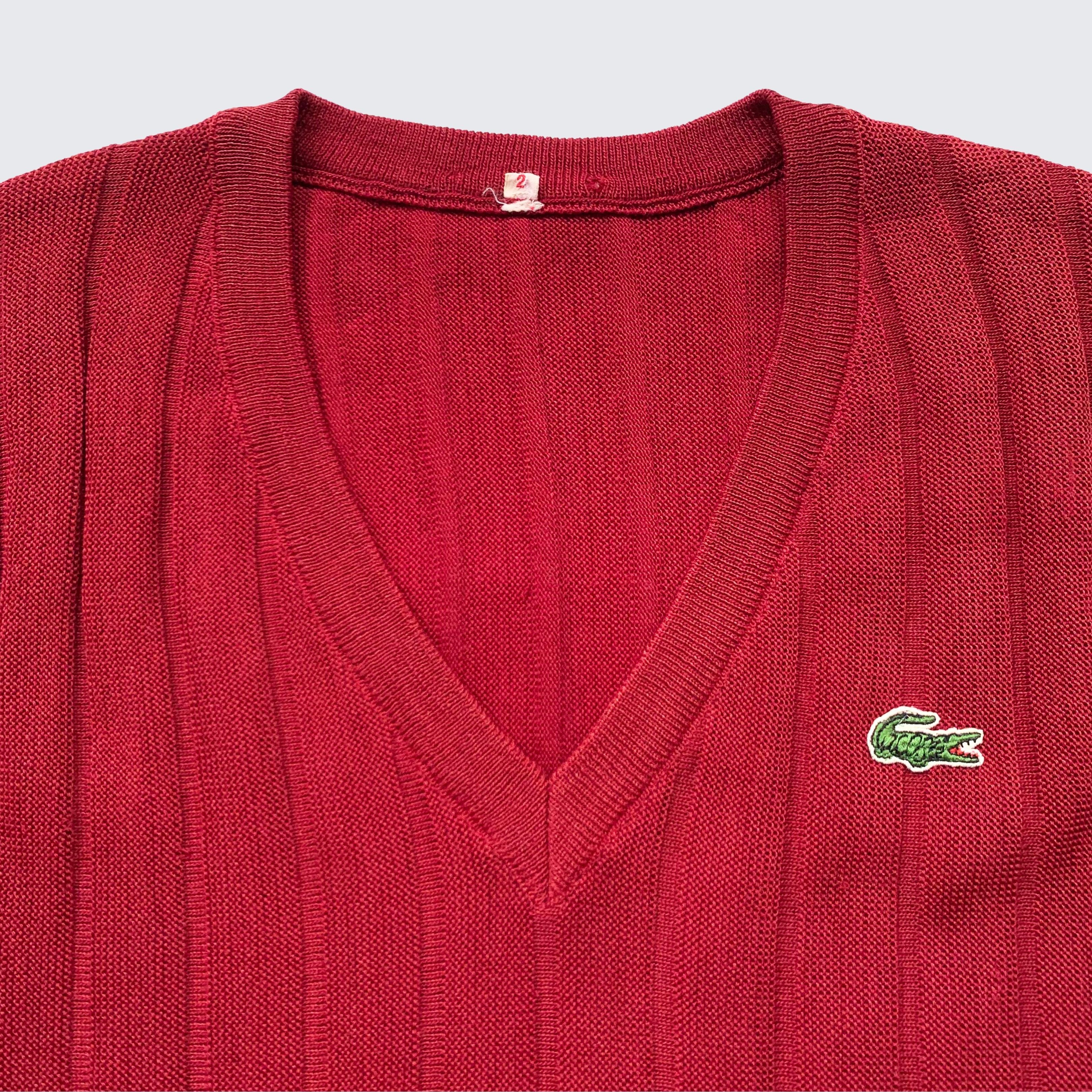 Lacoste Maroon 1980s Lacoste Mini Logo Stripes Knit Vest Size US M / EU 48-50 / 2 - 2 Thumbnail