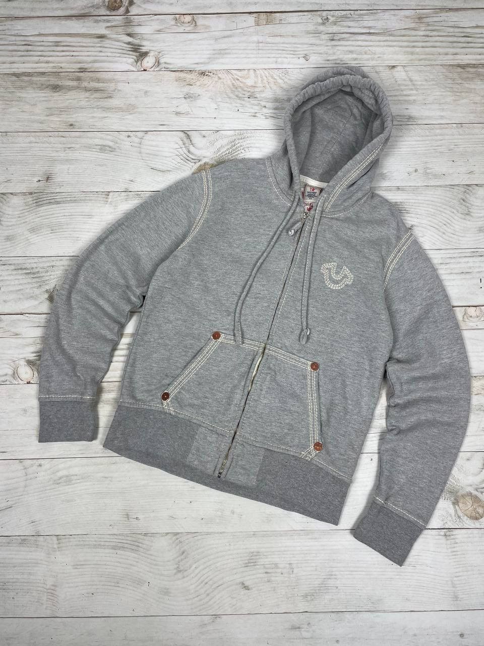 image of Vintage True Religion Hoodie Full Zip Y2K Big Logo Japan in Grey, Men's (Size Medium)