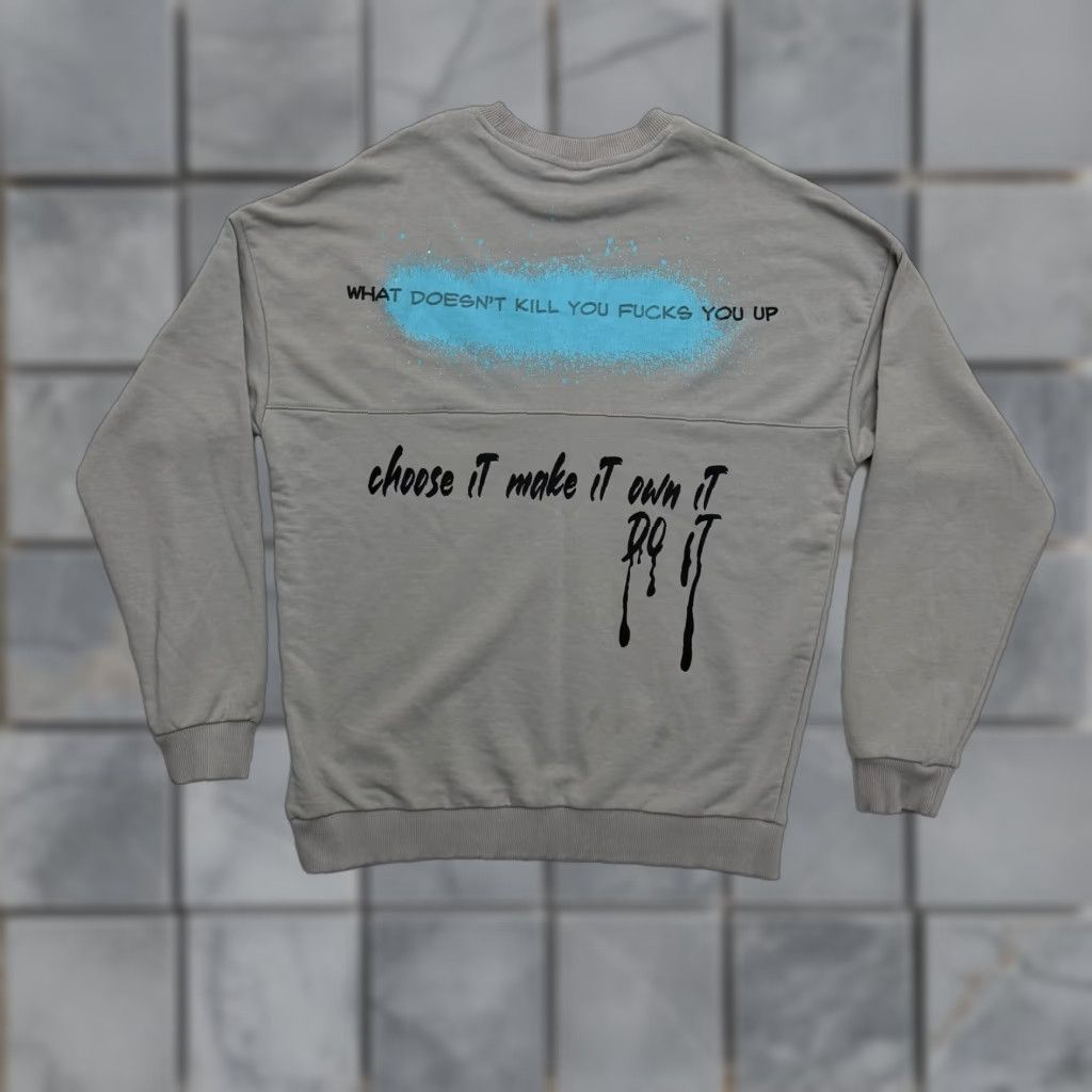 Vintage BREEZY Sweatshirt Mens L Gray Graphic Print Pullover Quote Crew Neck Relaxed Fit All Seasons Size US L / EU 52-54 / 3 - 1 Thumbnail