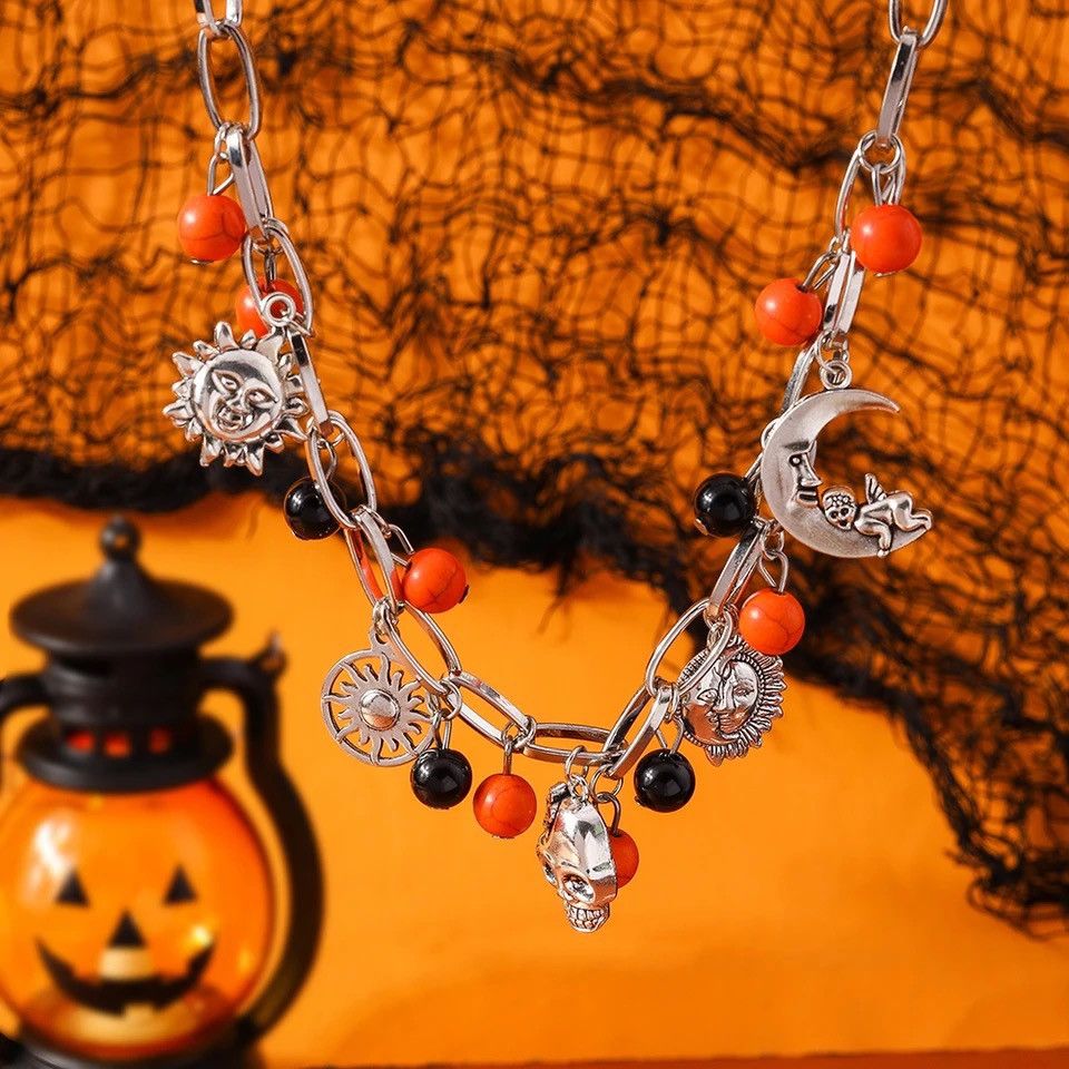 Vintage Retro Halloween Moon Skull Necklace Size ONE SIZE - 1 Thumbnail