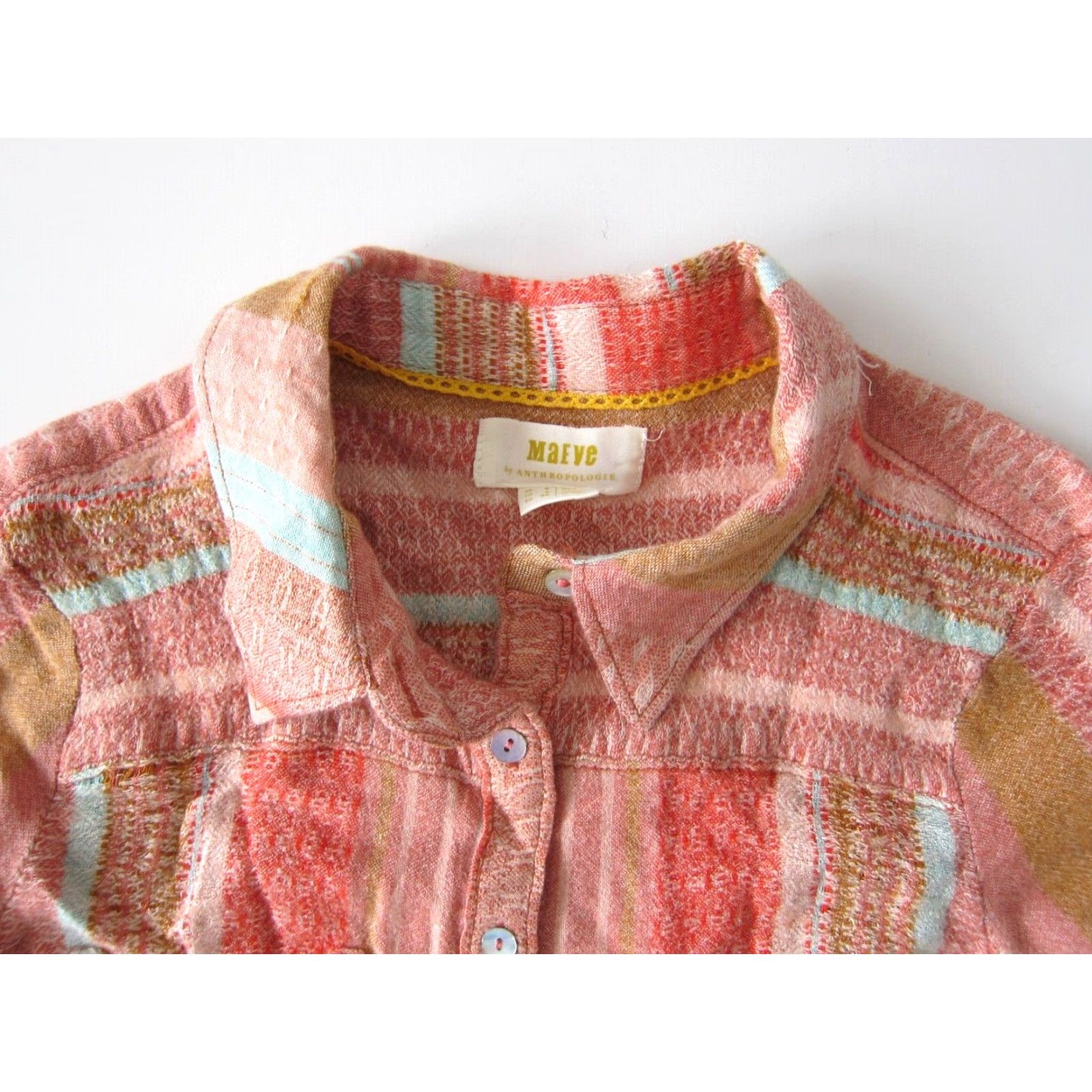 Vintage Maeve Pink Blue Stripe Button Down Long Sleeve Blouse 2/S Anthroplogie Maeve Pink Blue Stripe Button Down Long Sleeve Flannel Blouse 2/S Size XS / US 0-2 / IT 36-38 - 4 Thumbnail