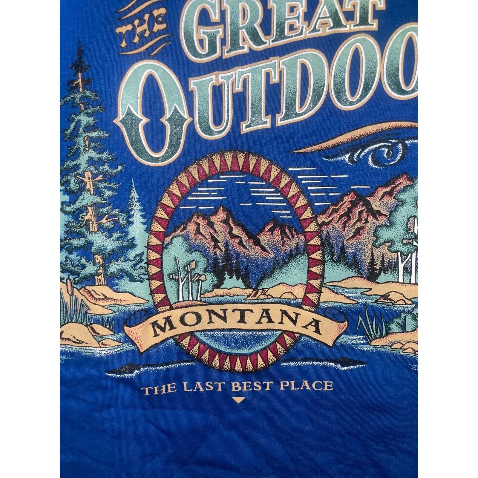 Jerzees Vintage Montana Shirt The Great Outdoors MT Blue Tee VTG 90s Size US L / EU 52-54 / 3 - 2 Thumbnail