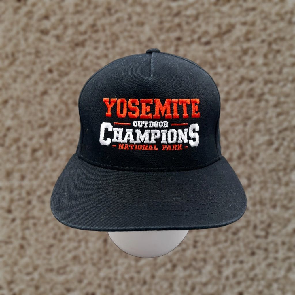 Vintage Yupoong Yosemite Outdoor Hat Cap Snap Back Adult One Size Black - Baseball Cap, Twill, Adjustable, Casual Men’s Hat Size US M / EU 48-50 / 2 - 1 Thumbnail