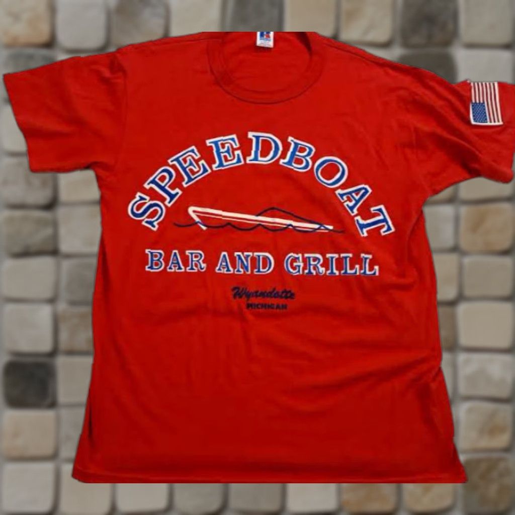 Speedo VINTAGE Speed Boat Bar and Grill Wyandotte Michigan Russell USA Made T-Shirt Large EUC Size US L / EU 52-54 / 3 - 1 Thumbnail