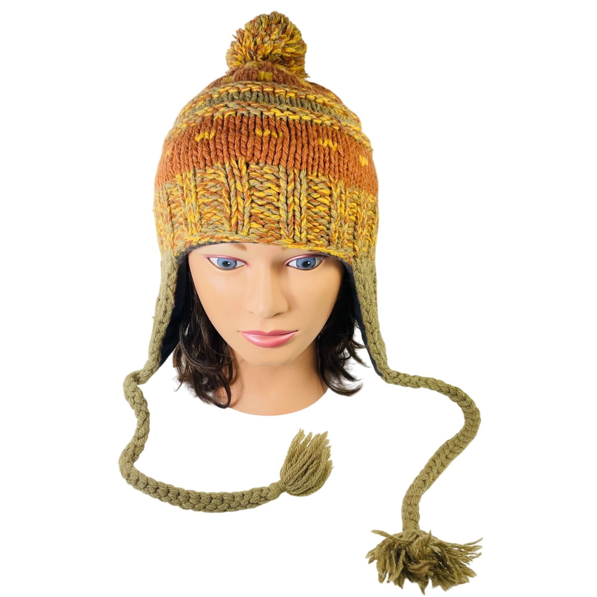 Other Seirus Lambswool Knit Hat W Pom Braided Tassel Orange Olive Size ONE SIZE - 1 Thumbnail