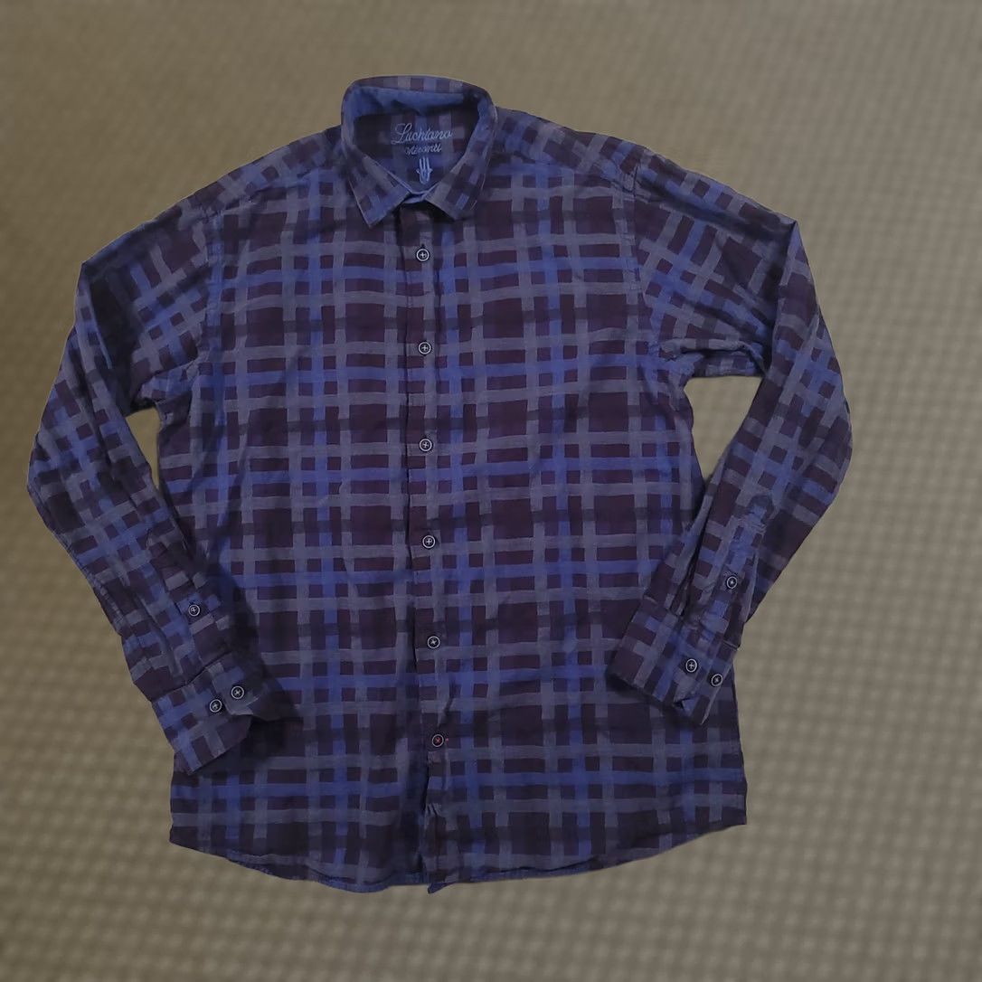 Luchiano Visconti Luchiano Visconti Mens Dress Shirt M/L Blue Plaid Geometry Long Sleeve Button Collared Size 40R - 1 Thumbnail