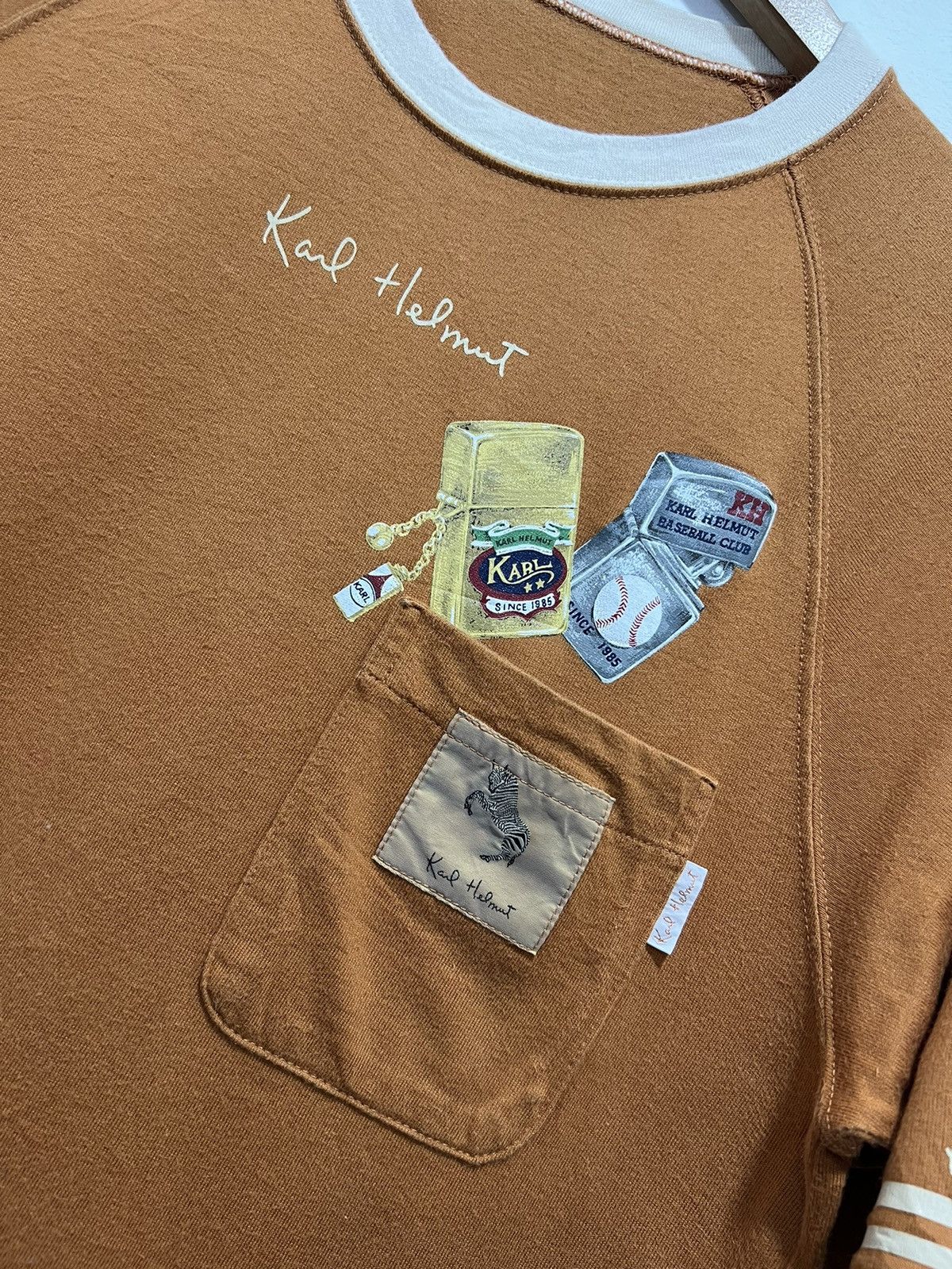 Karl Helmut × Vintage Vintage Karl Helmut Patchwork Pocket Tshirt Size US S / EU 44-46 / 1 - 6 Thumbnail