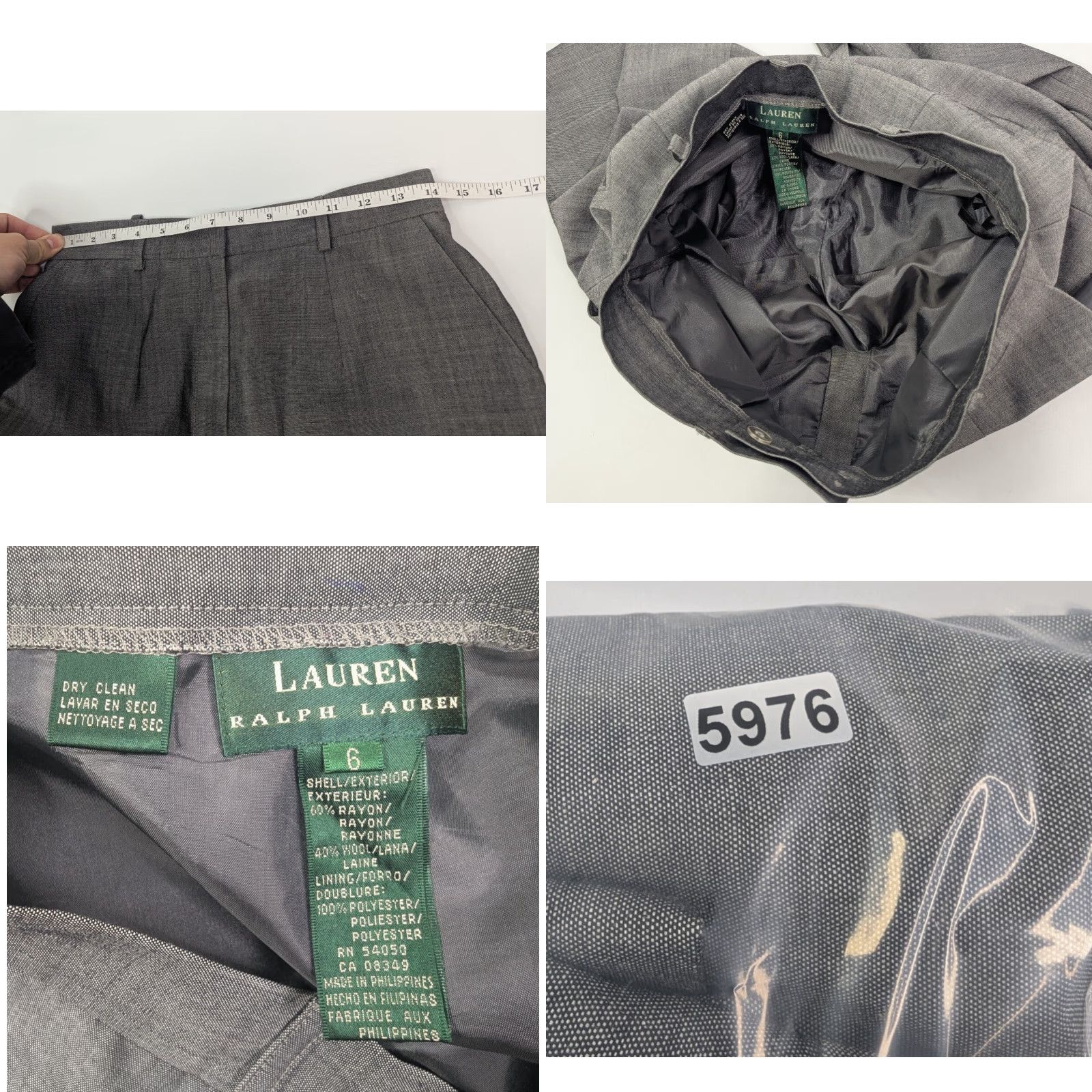 Ralph Lauren Lauren Ralph Lauren Womens Pants 6 Grey Wool Rayon Pleated Career Trouser Lined Size 28" / US 6 / IT 42 - 8 Thumbnail