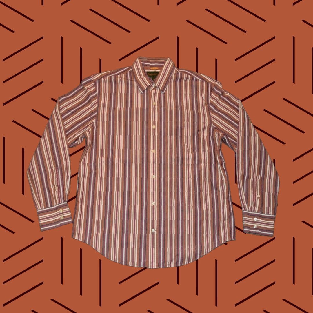 Timberland TIMBERLAND Button-Up Shirt Striped Cotton Mens Large Red Rust White Y2K 2000s Casual Formal Workwear Mens) Size US L / EU 52-54 / 3 - 1 Thumbnail