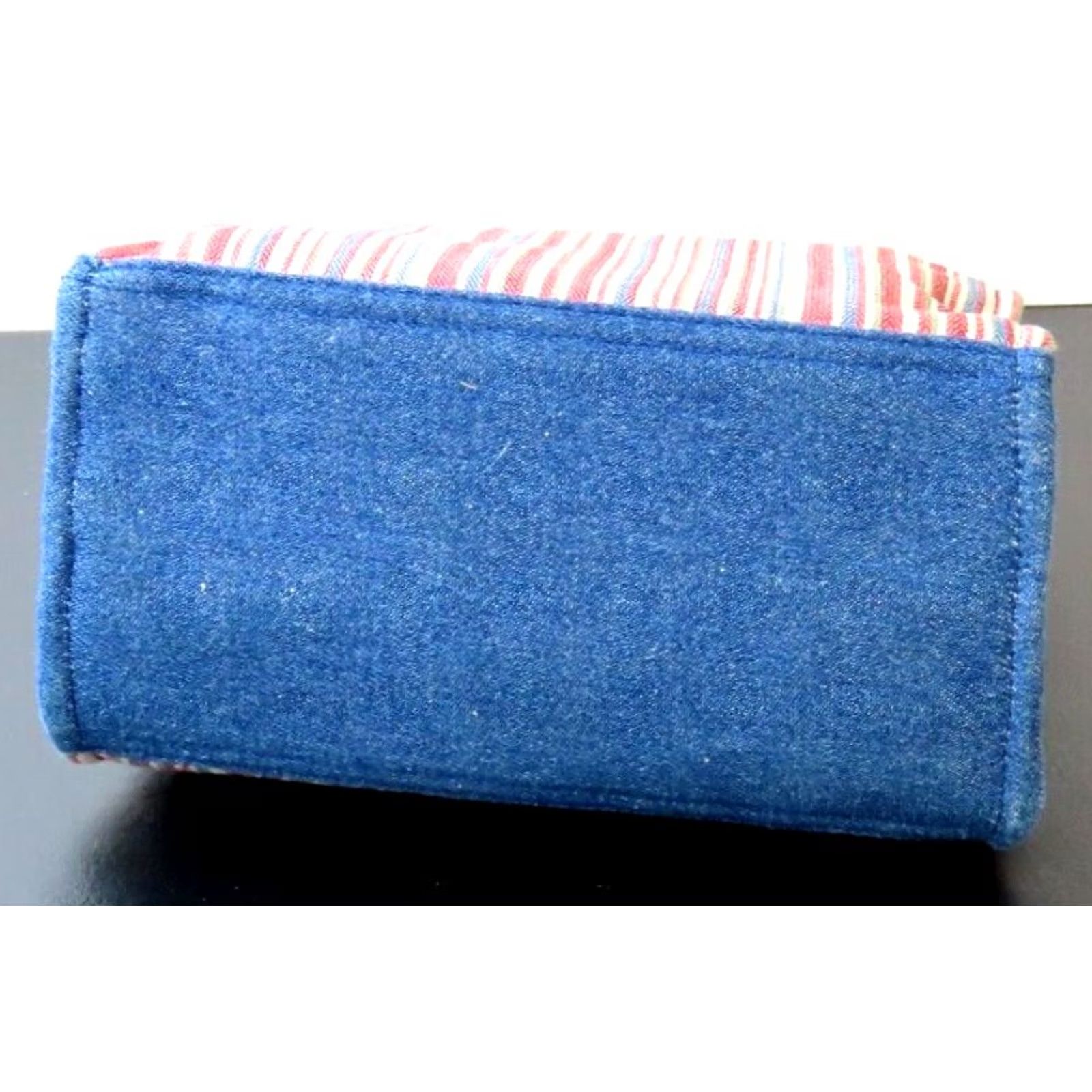 Vintage Longaberger Mini Tote Canvas Denim Red White Blue Striped Tote Bag Women Small Blue 9x7x4 Varsity Striped Red White Blue Men? Size ONE SIZE - 5 Thumbnail