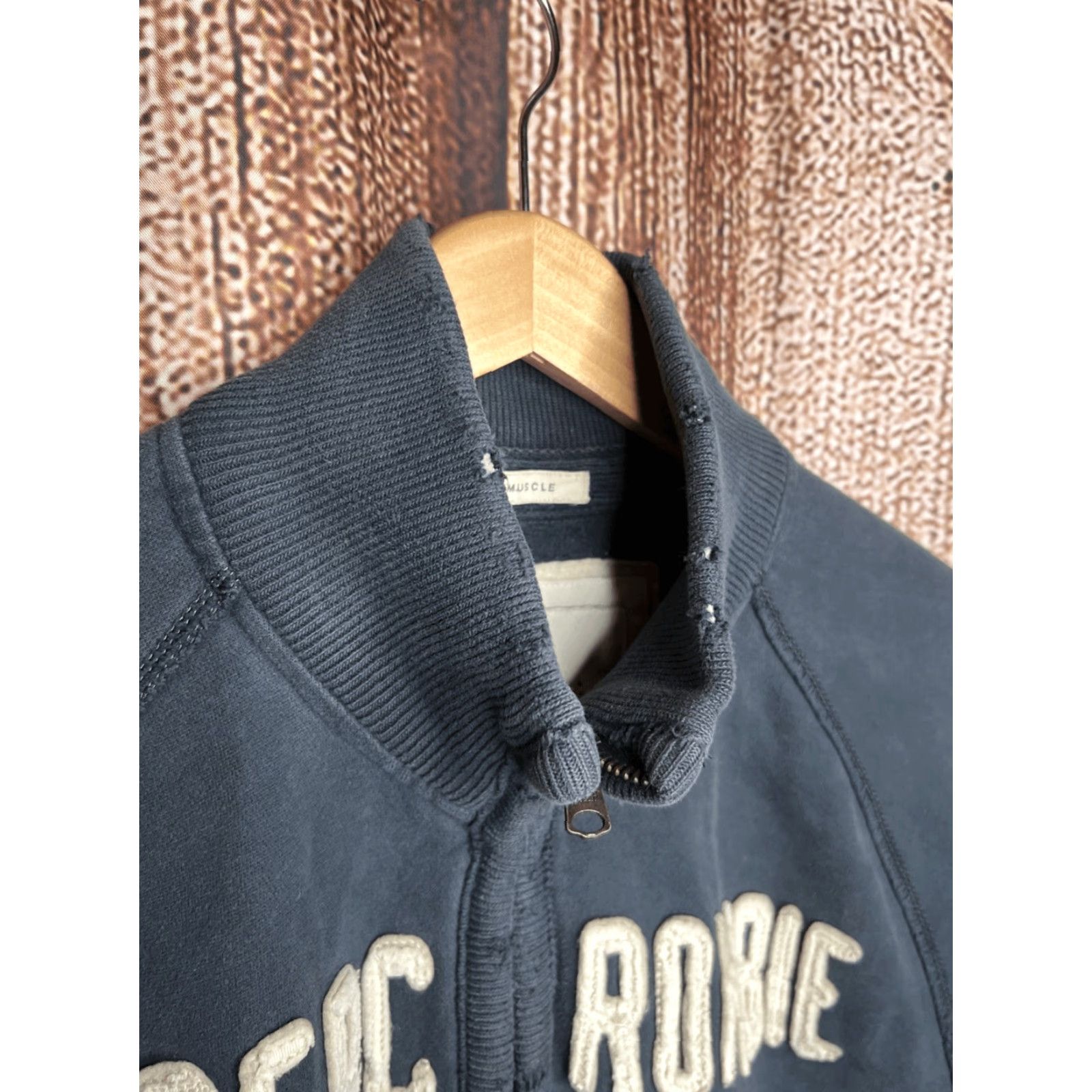 Abercrombie & Fitch VINTAGE Abercrombie & Fitch LOGO Jacket Military, Blue, XL, Zip Up, Full Zip, Stand-Up Collar, Pockets, Knit Cotton, Casual, Y2K, Men Size US XL / EU 56 / 4 - 3 Thumbnail