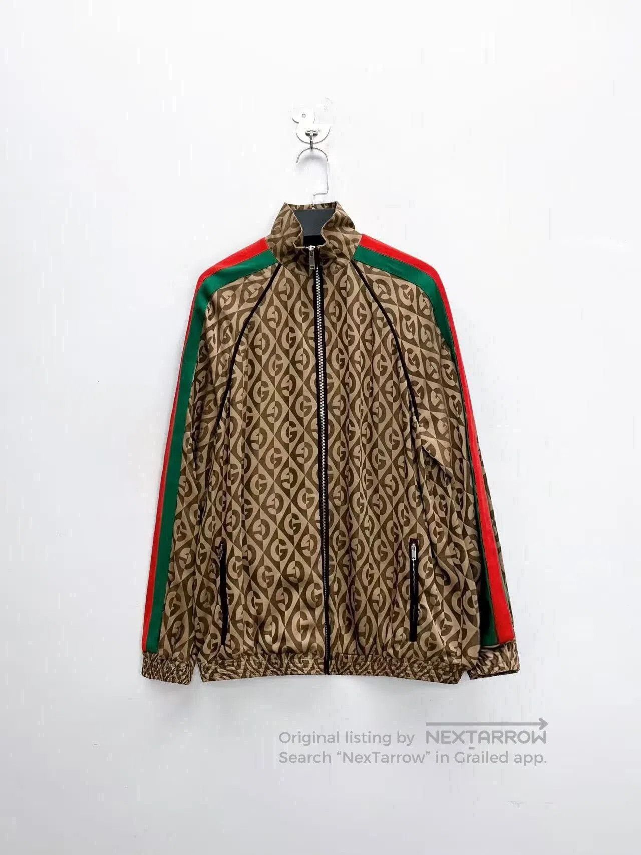 Gucci Gucci Diamond Print Zip Jacket with Red Green Stripes. Size US M / EU 48-50 / 2 - 1 Thumbnail