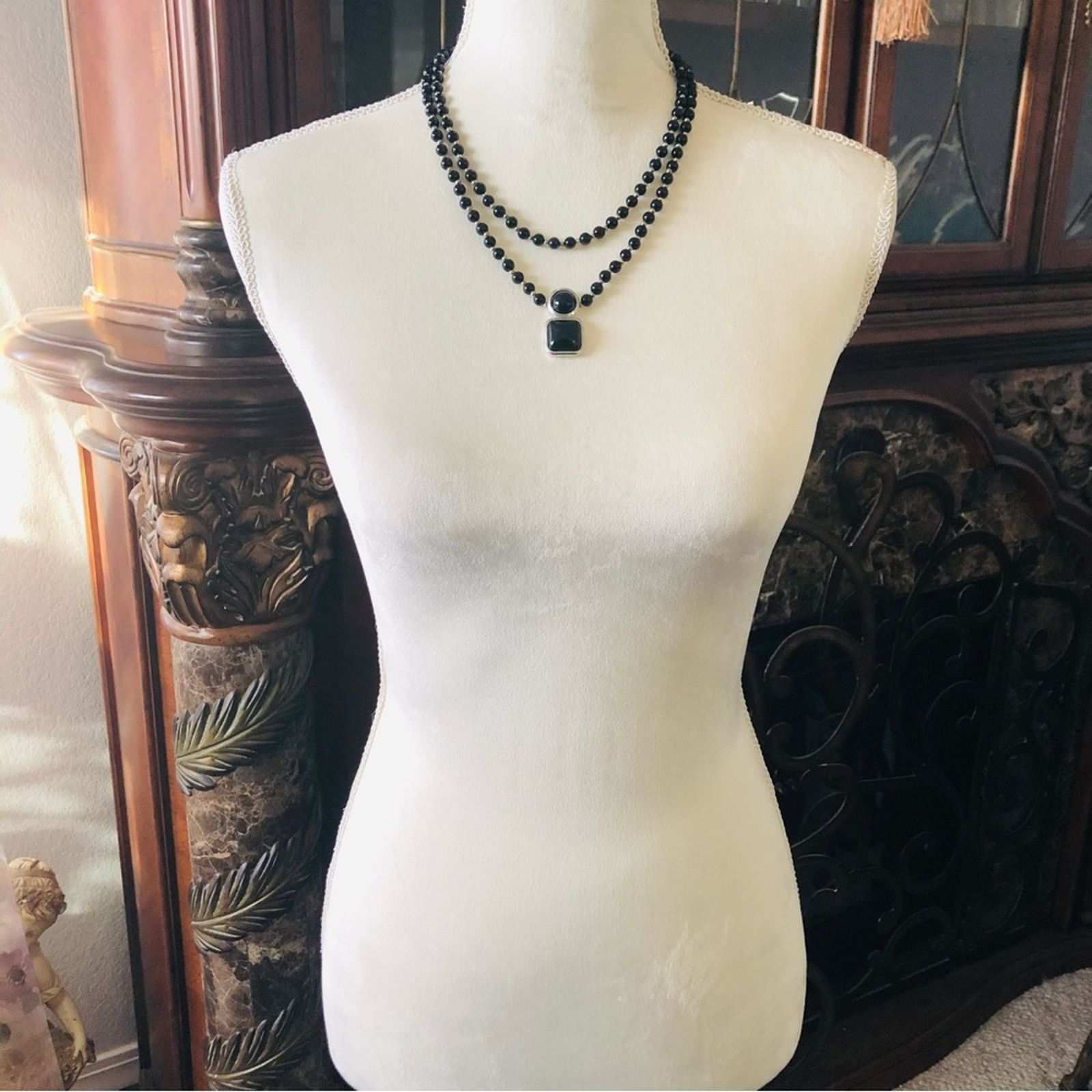 Handmade Handcrafted double strand black Czech Pearl necklace Size ONE SIZE - 6 Thumbnail