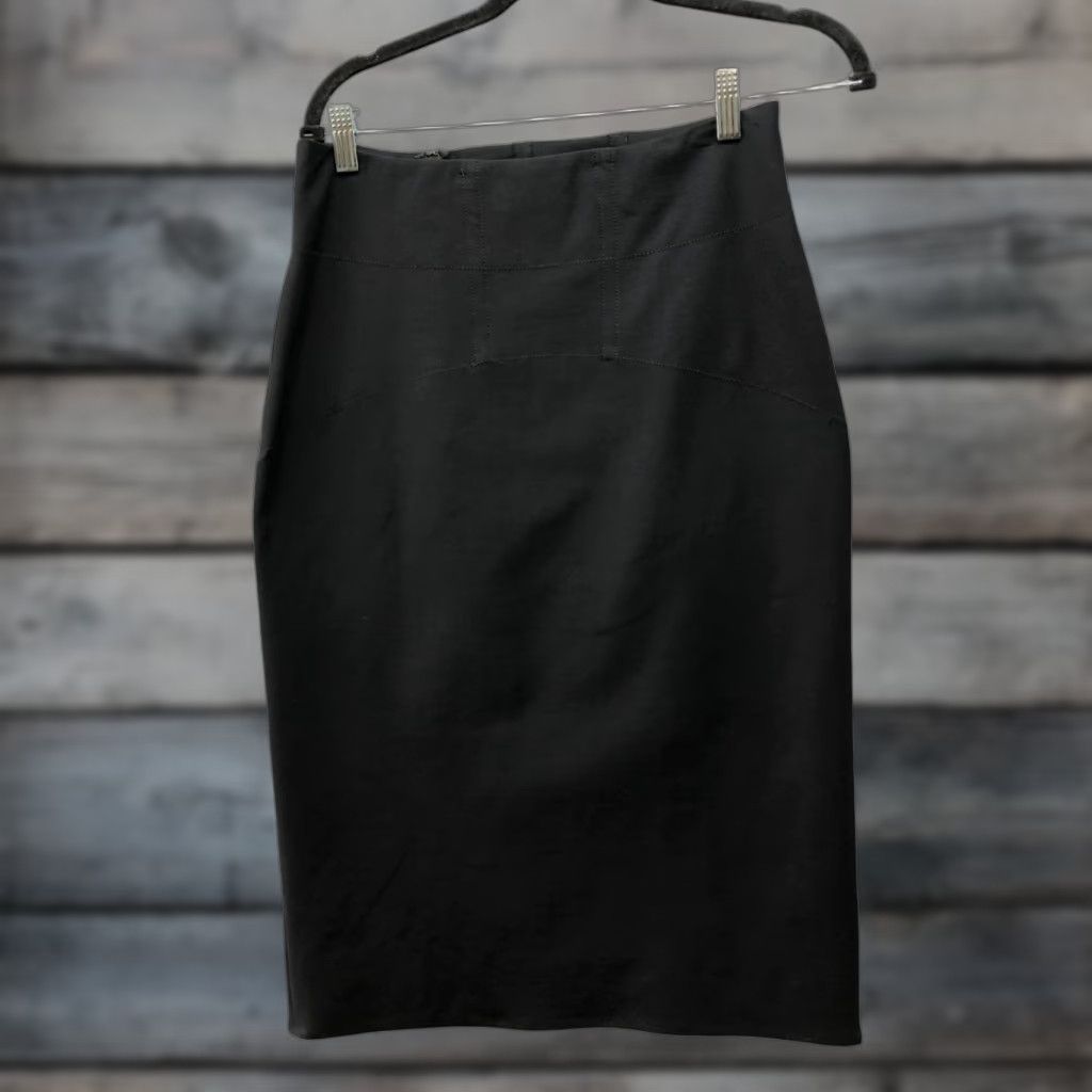 Acne Studios Acne Studios Rene Stretch Pencil Skirt Womens 8 Black Zip Cotton Blend Skirt Knee Length Satin Tweed Fall Spring Summer Size 30" / US 8 / IT 44 - 1 Thumbnail