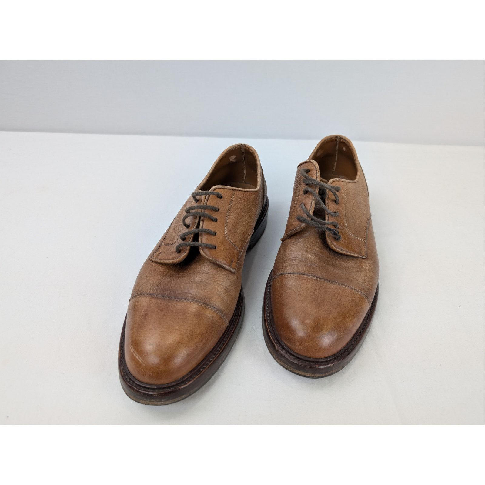 Brunello Cucinelli o1rshd1 CC20 men's brown grain leather cap-toe derby shoes Size US 10 / EU 43 - 8 Thumbnail