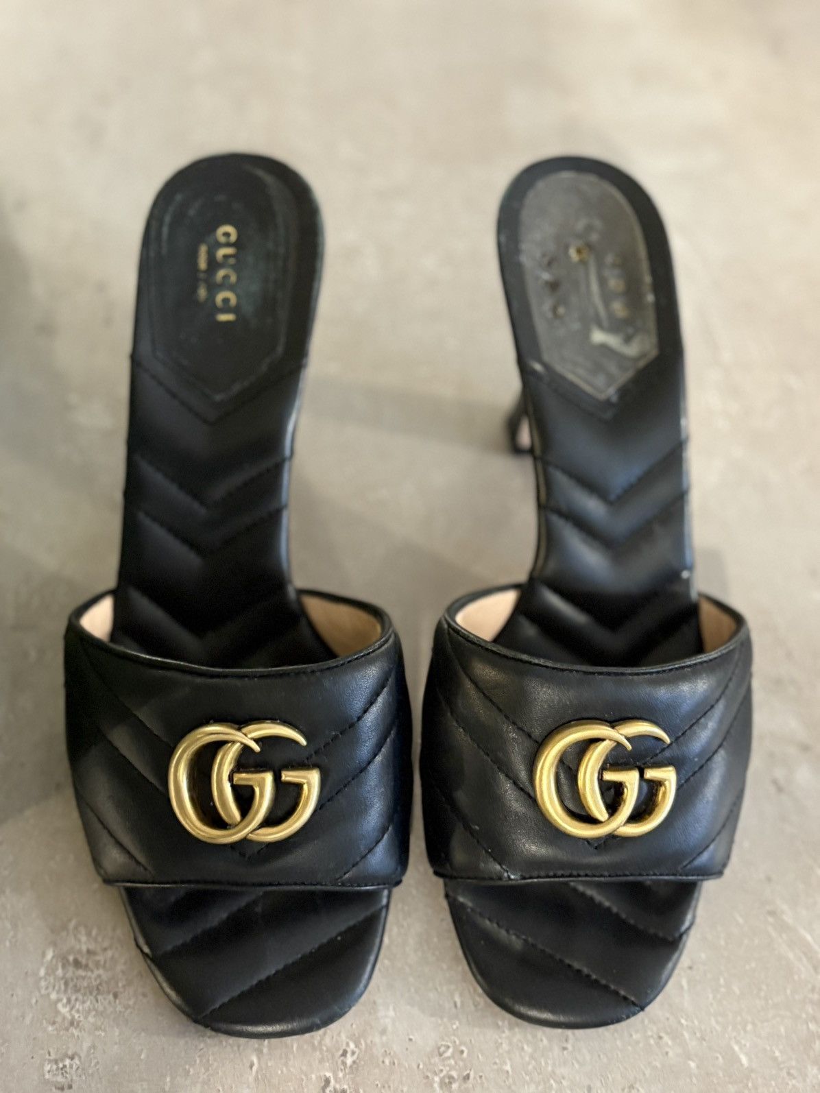 Gucci Gucci Marmont Double G Black Leather Heeled Sandals Size 40 Size US 9 / IT 39 - 1 Thumbnail