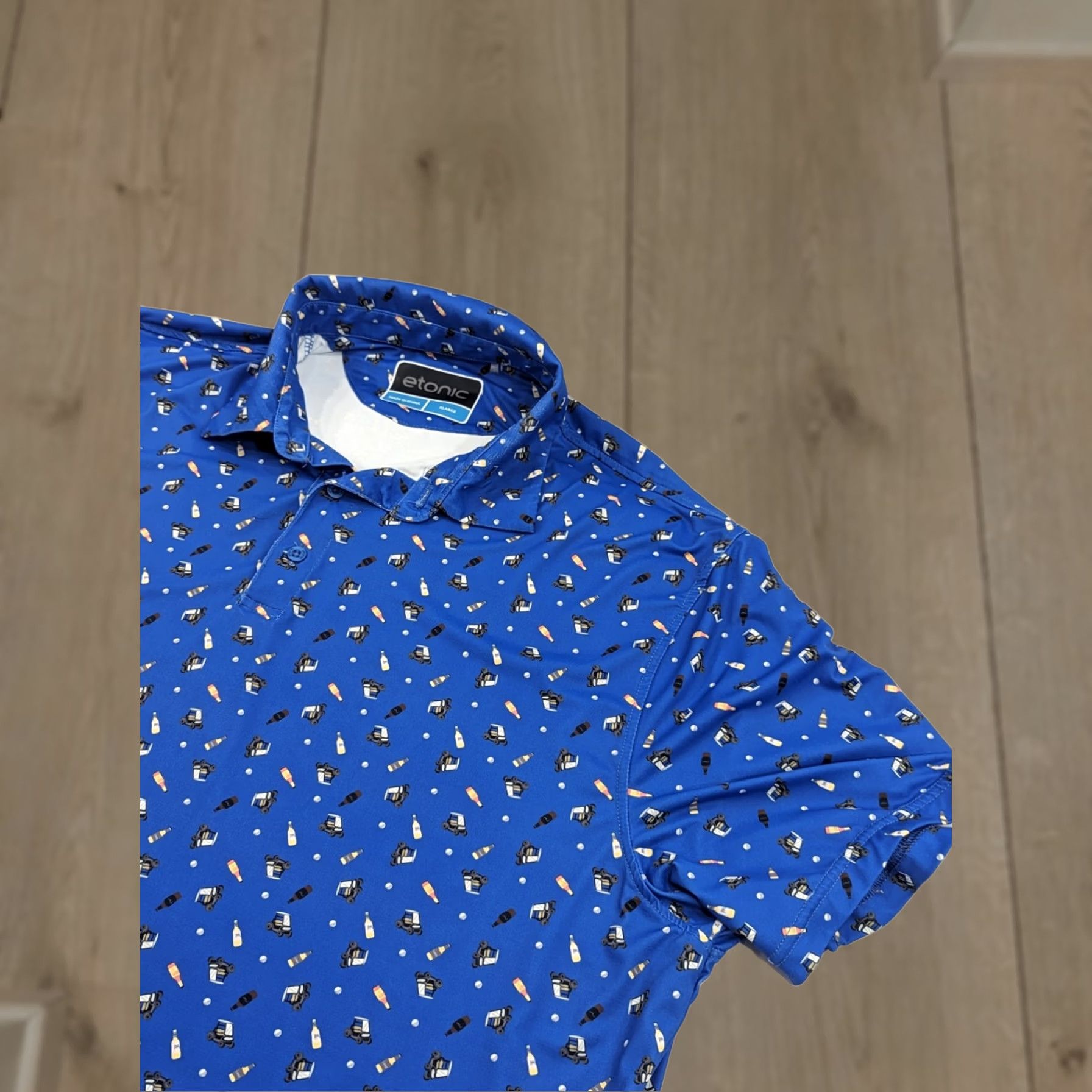 Vintage Etonic Polo Shirt Mens XL Blue Golf Cart Beer Print Athletic Performance Shirt Size US XL / EU 56 / 4 - 1 Thumbnail