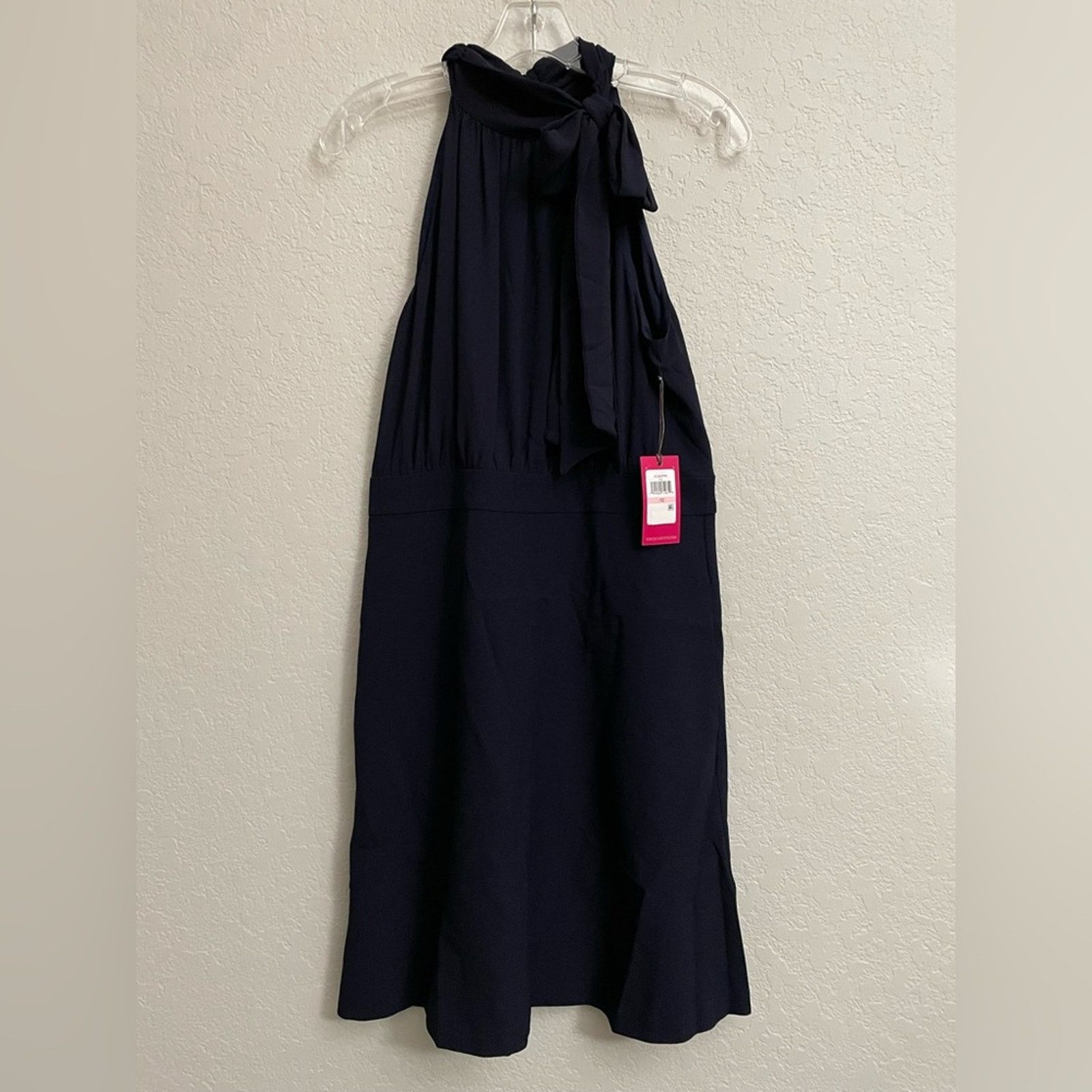Vince Camuto Vince Camuto Chiffon Bow Neck A-Line Navy Dress Size 10 Size ONE SIZE - 1 Thumbnail